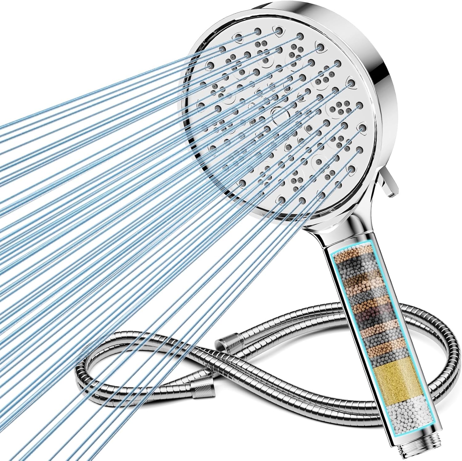 Hard Water Filter Shower Head and Hose, High Pressure 6 Spray Mode Showerhead wi...
