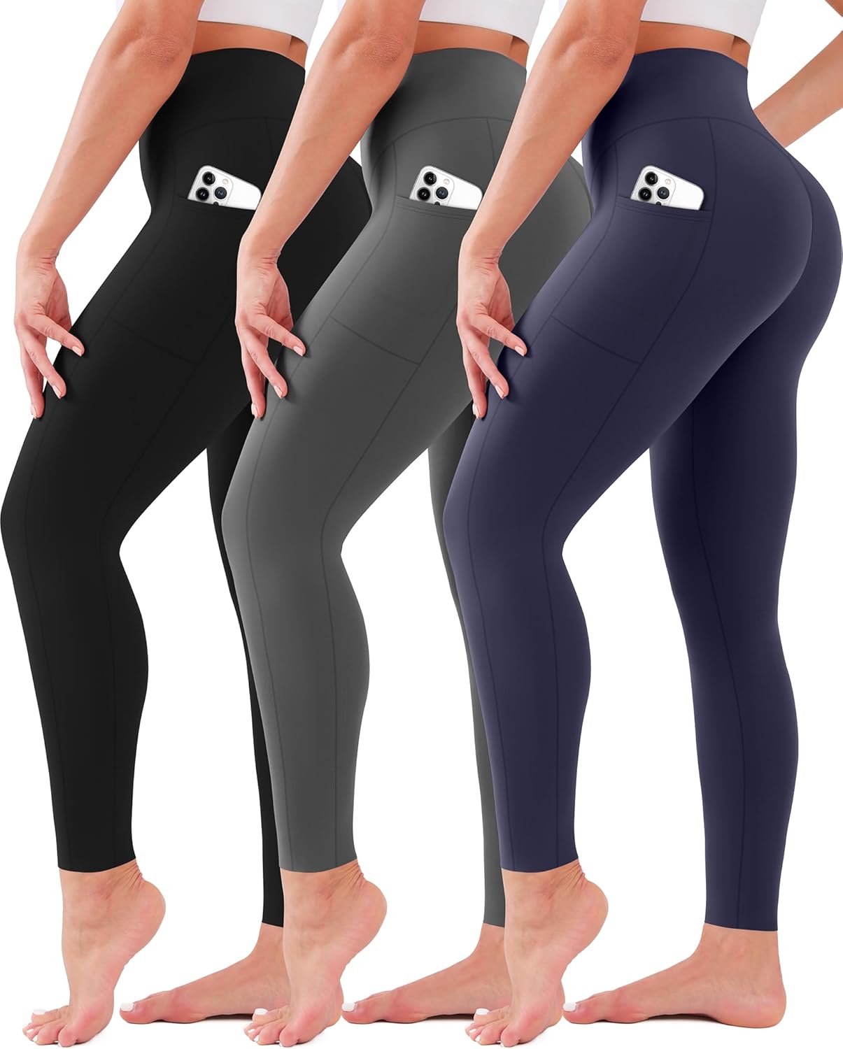 3 Pack Leggings for Women High Waisted No See-Through Tummy Control Soft Yoga Pa...