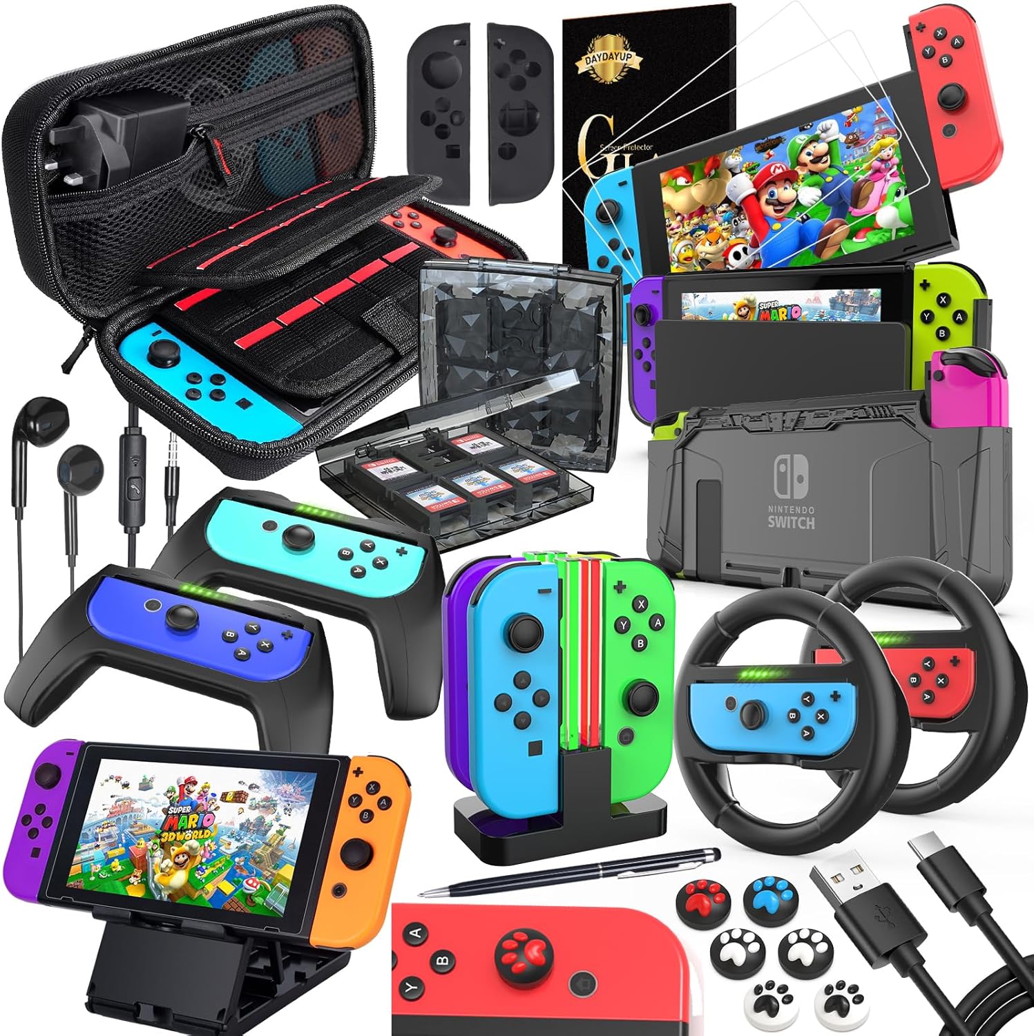 Deruitu Switch Accessories Bundle Compatible with Nintendo Switch, Kit with Carr...
