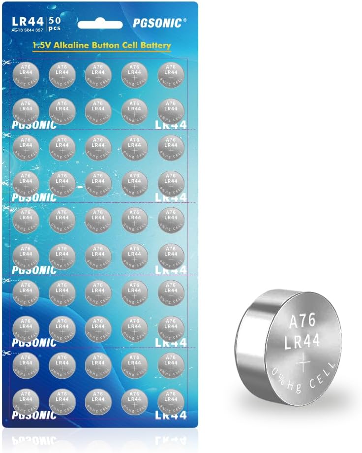 PGSONIC 50 Pack LR44 Batteries, 1.5 Volt Alkaline Button Cell Batteries with Lon...