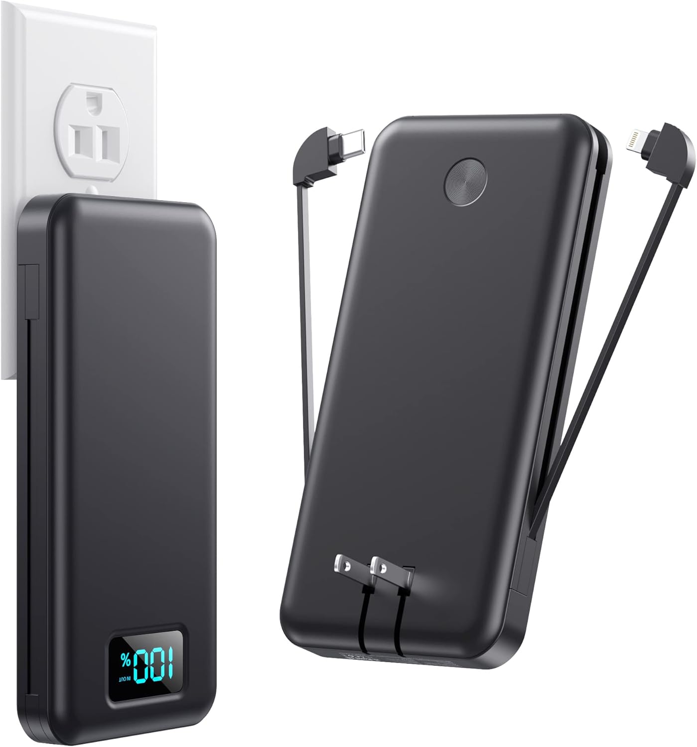 Portable Charger with Built-in Cables & AC Wall Plug,Upgraded 13800mAh USB-C Pow...