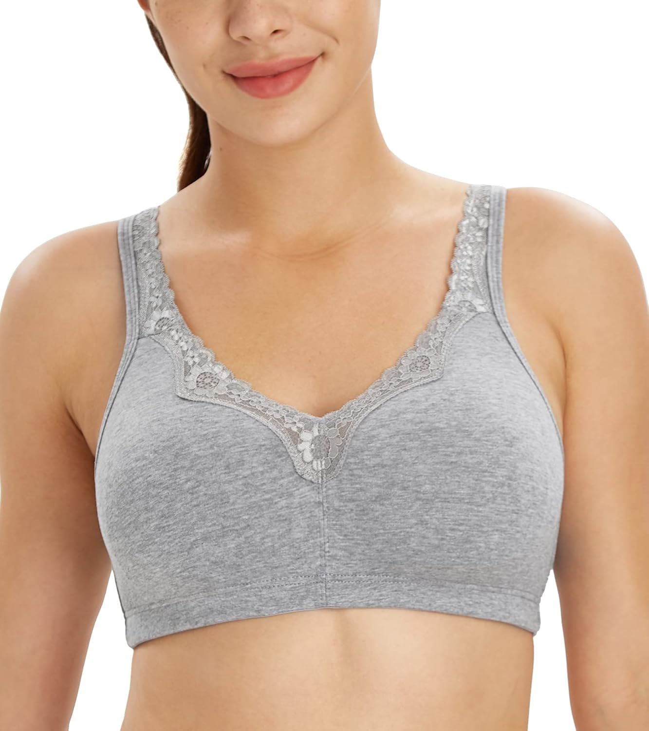 Lemorosy Comfort Plus Size Women's Lace Cotton Bras Full Coverage Non-Foam Wirel...