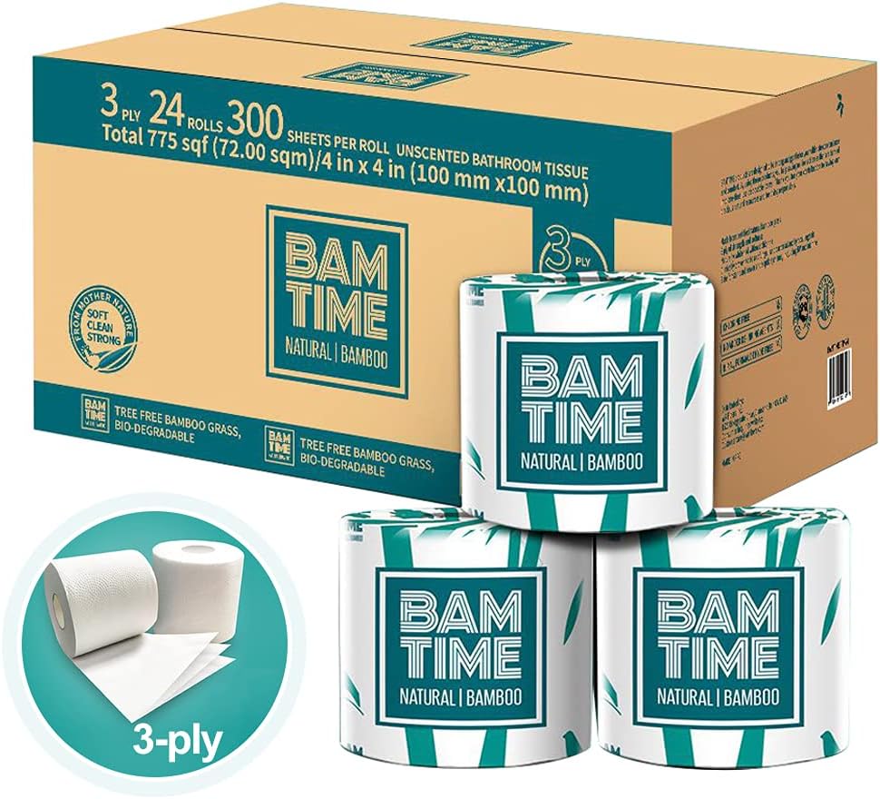 Toilet Paper, 100% 3ply Bamboo Toilet Paper, 24 Ro...