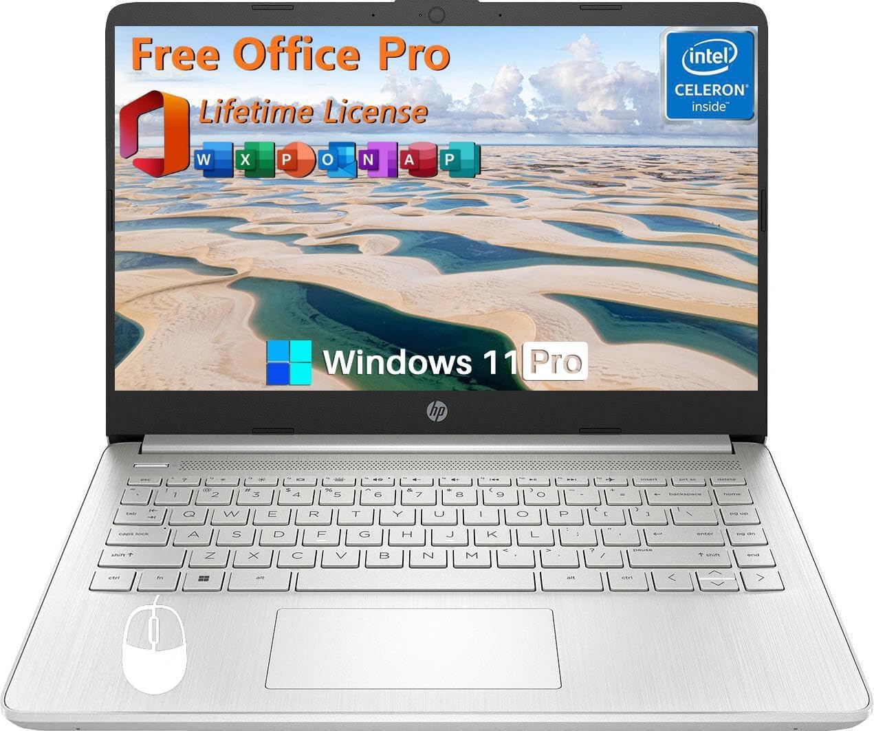 HP 14 Inch Laptop Student Business, with Office Lifetime License & Windows 11 Pr...