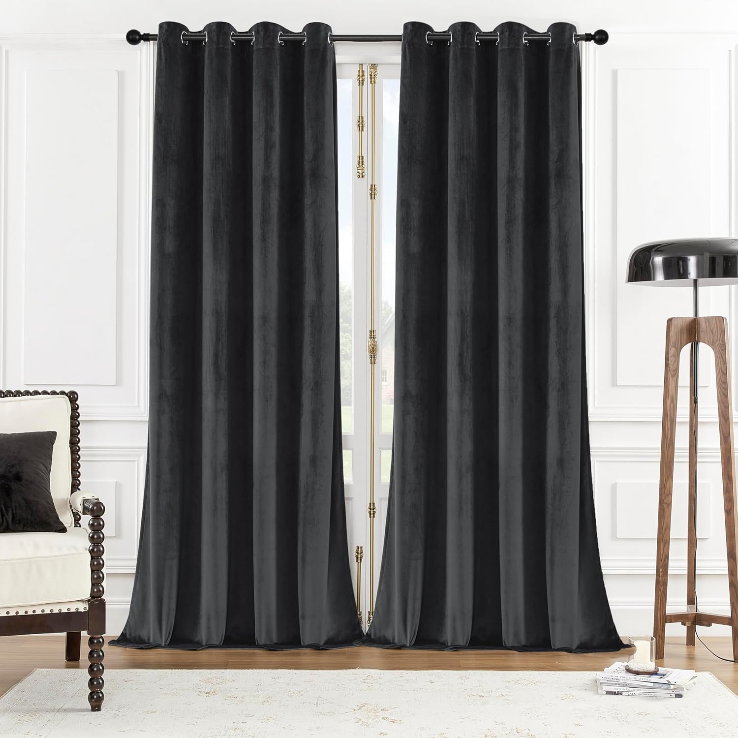 SNITIE Black 84in Long Velvet Curtains with Grommet, Super Soft Thermal Insulate...