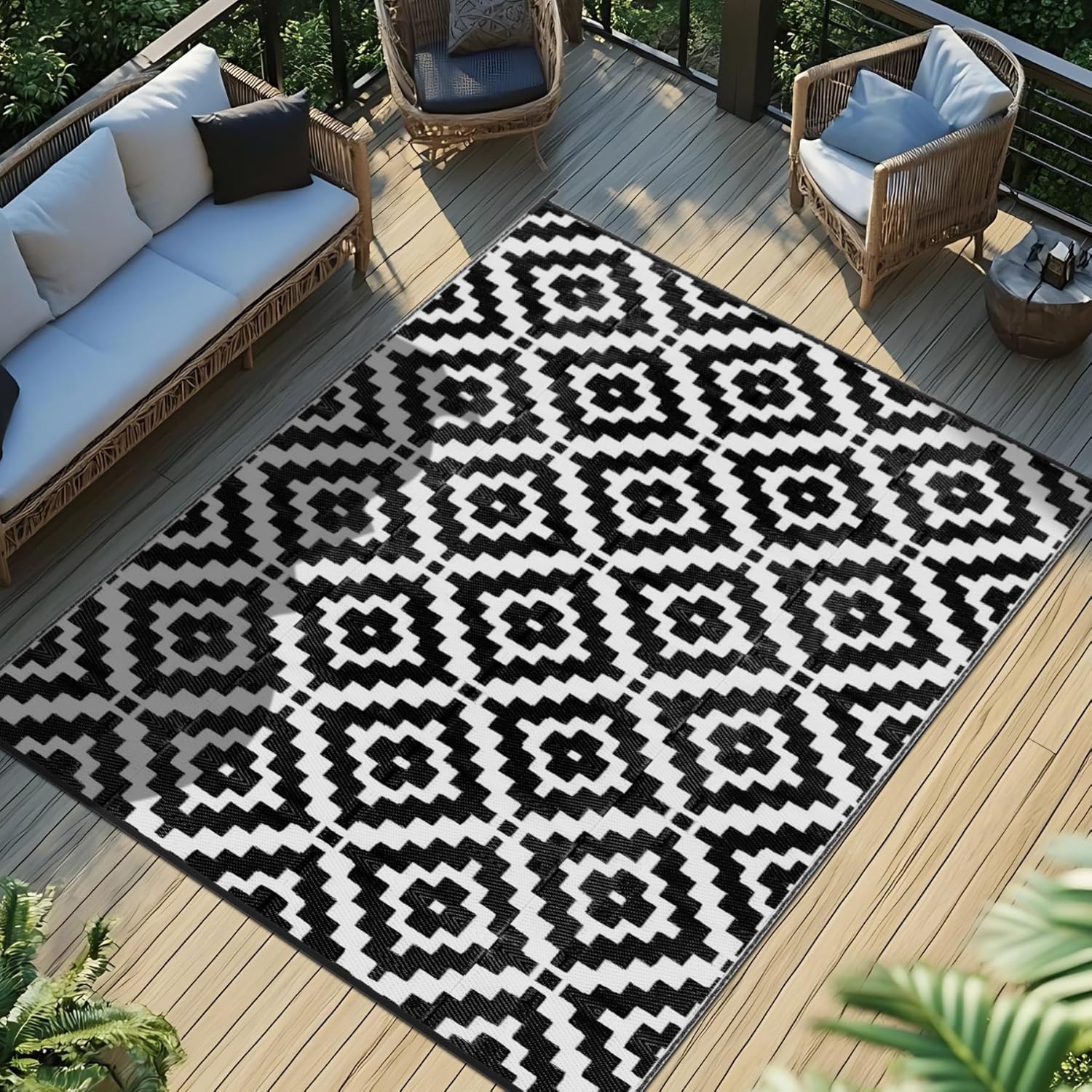 Favoyard Outdoor Rug 8x10 ft Waterproof Reversible Patio Plastic Straw Rugs for...