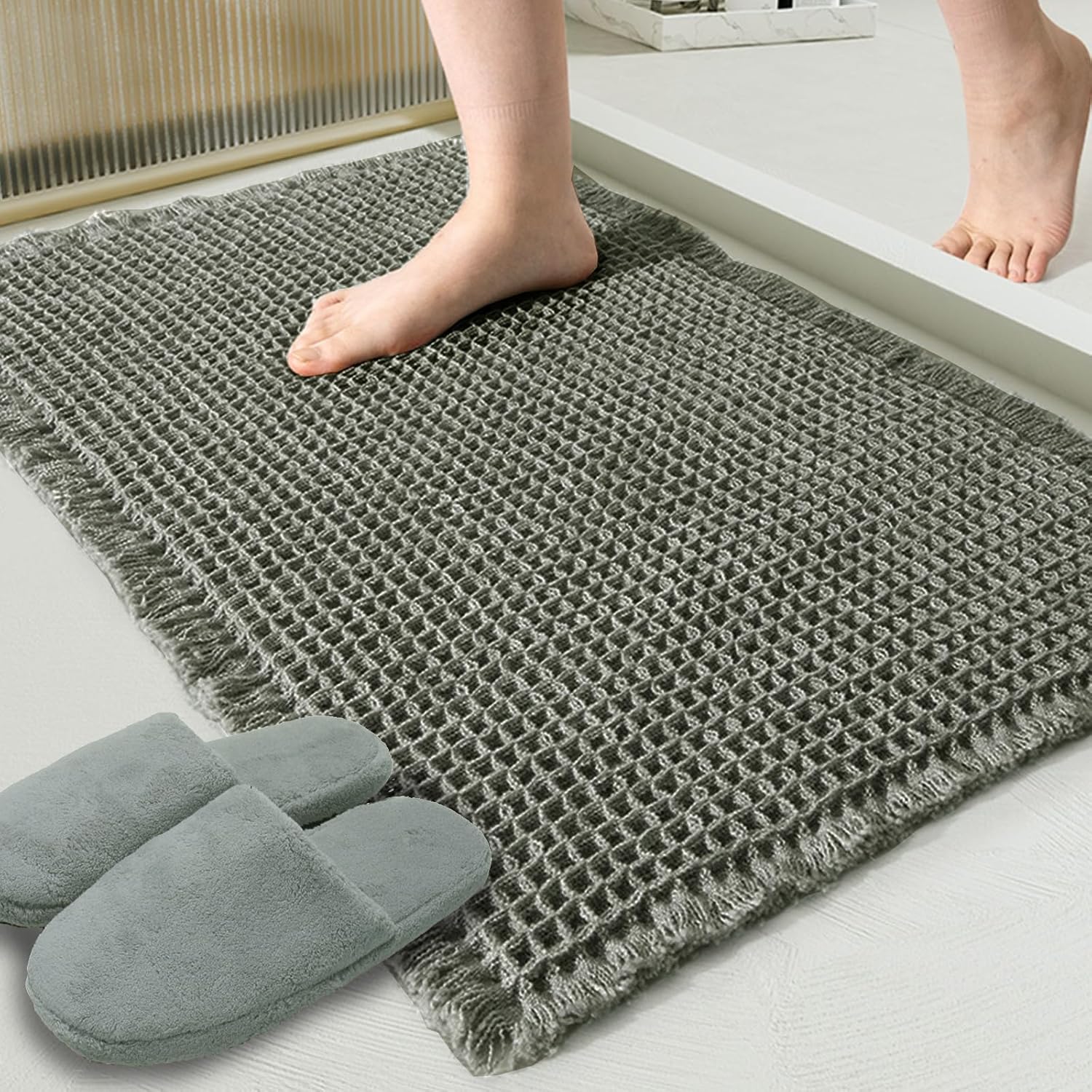 ZALL Waffle Bath Mat,Super Absorbent Non Slip Bathroom Rug,Dark Green 18x30inch,...