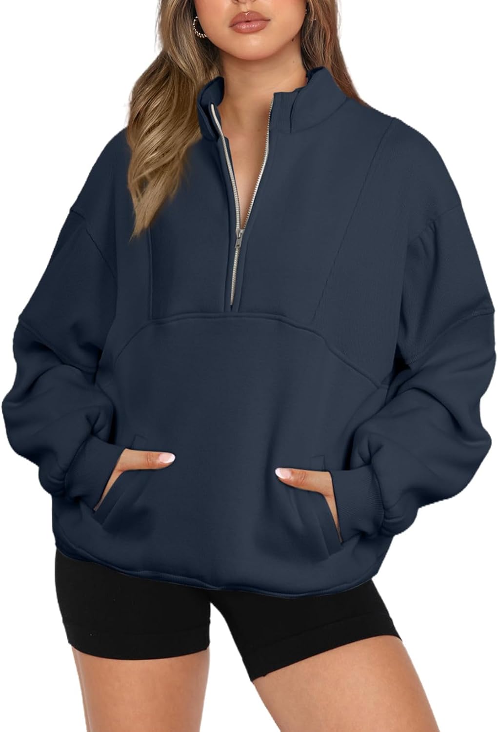 BLENCOT Women Half Zip Oversized Sweatshirts Long Sleeve Fleece Trendy Cropped P...