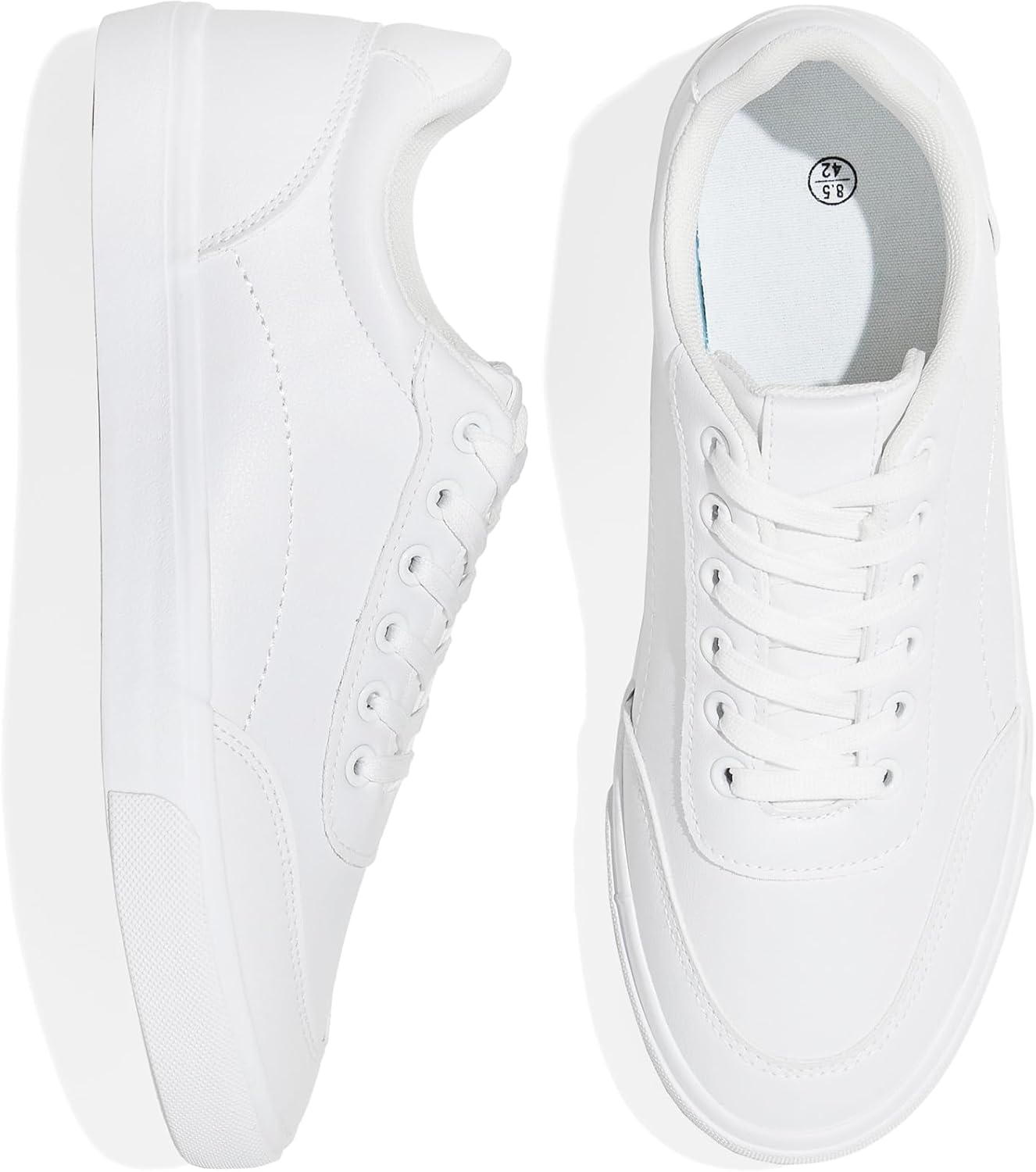 Men's White Low Top Sneaker Classic Casual Sneakers for Men Comfortable PU Leath...