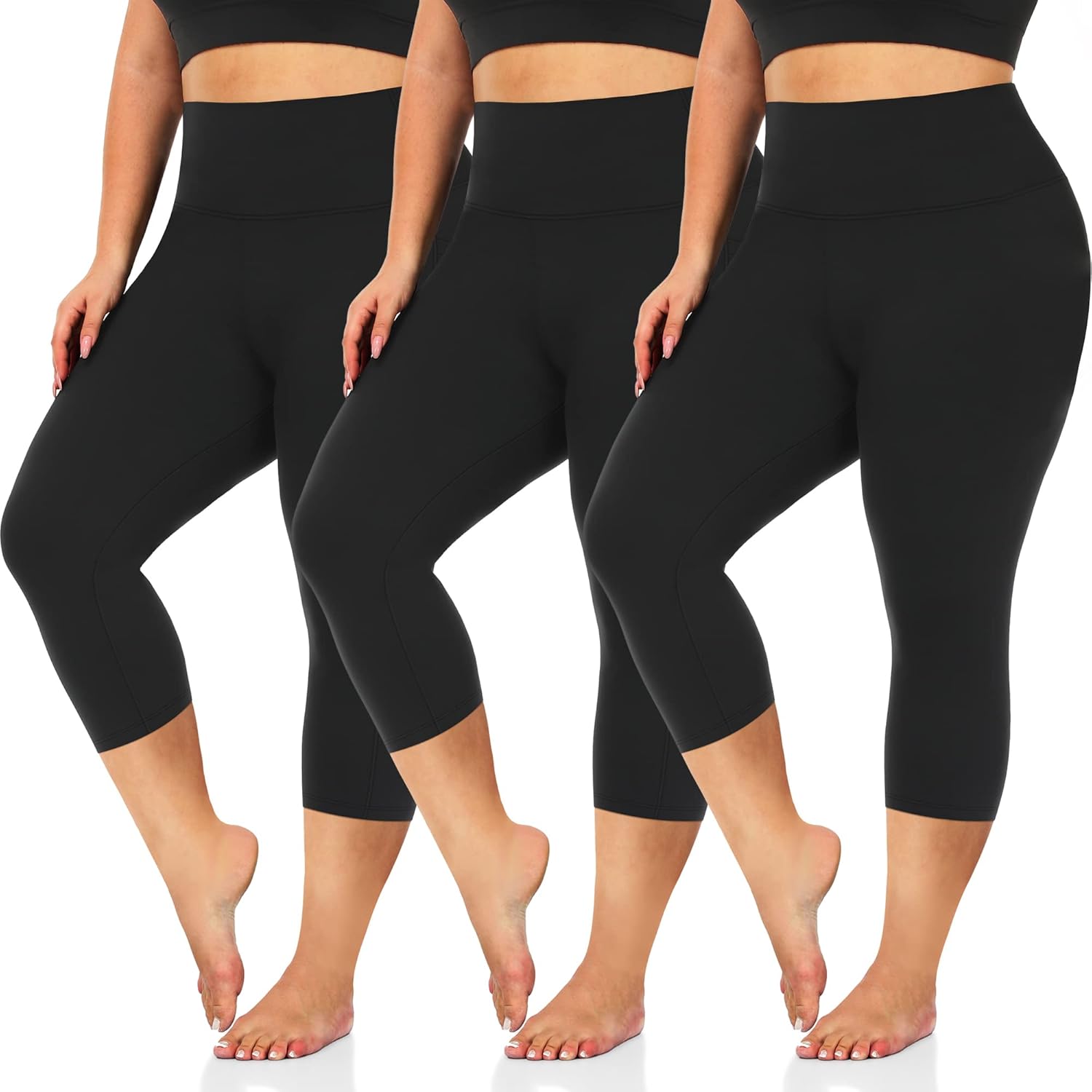 3 Pack Women's Plus Size Capri Leggings High Waist Tummy Control, Stretchy Yoga...