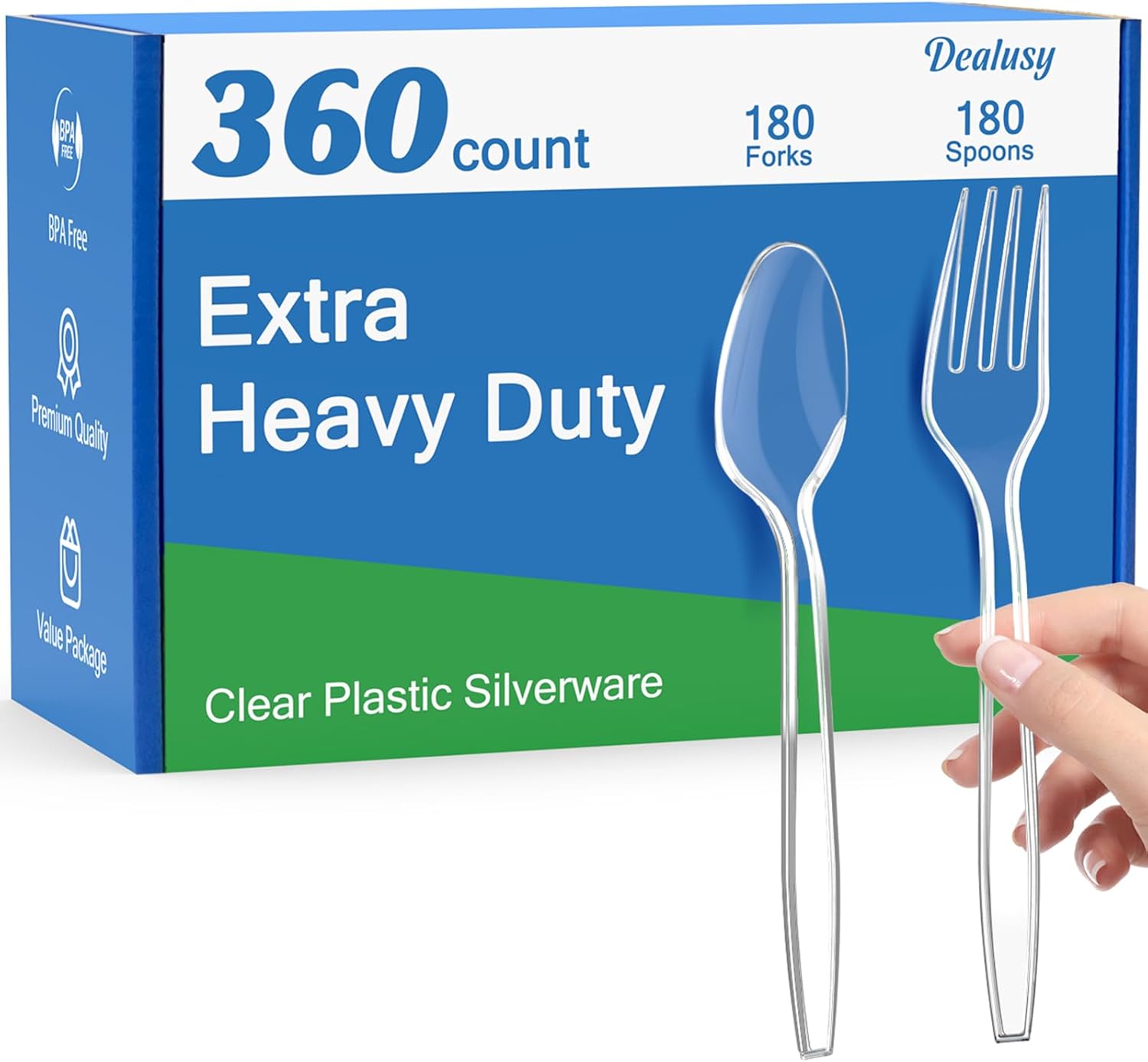 360 Count Extra Heavy Duty Clear Plastic Forks and Spoons, 180 Forks & 180 Spoon...