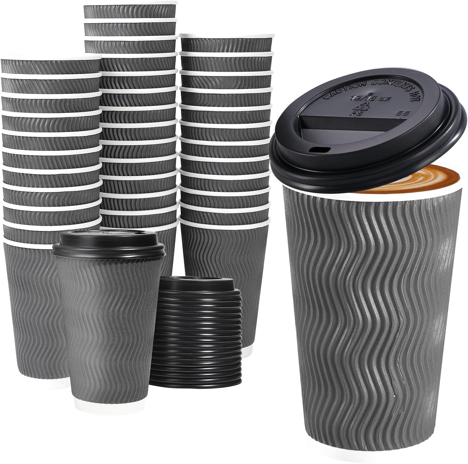 Lamosi 50 Pack - 16 oz Insulated Disposable Coffee Cups with Lids, To Go Paper C...
