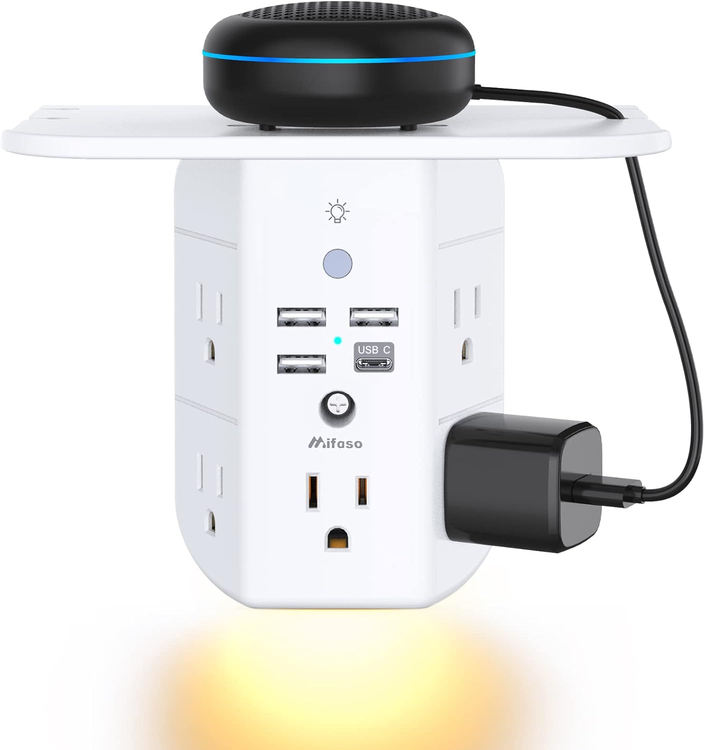 Wall Outlet Extender with Shelf and Night Light,Su...