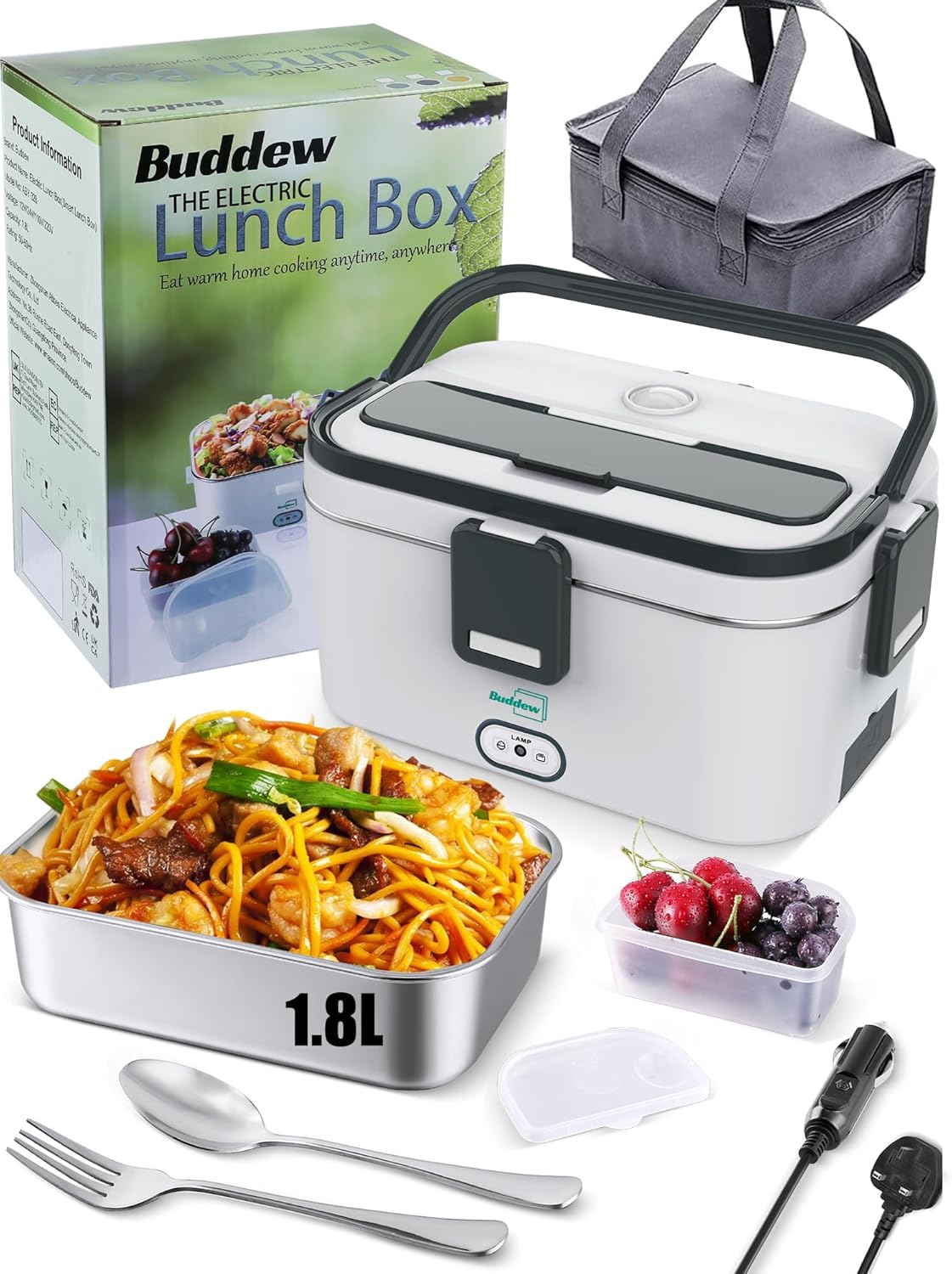 Buddew Electric Lunch Box 80W Food Heater 1.8L Large Capacity Heated Lunch Box 3...