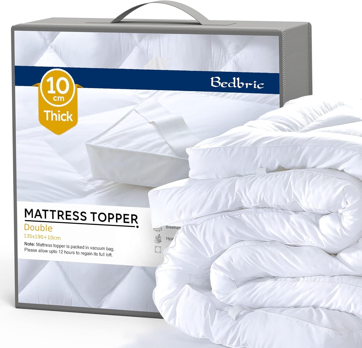 Bedbric Thick Mattress Topper Double Bed - 4 Inch, Hypoallergenic Quilted Microf...