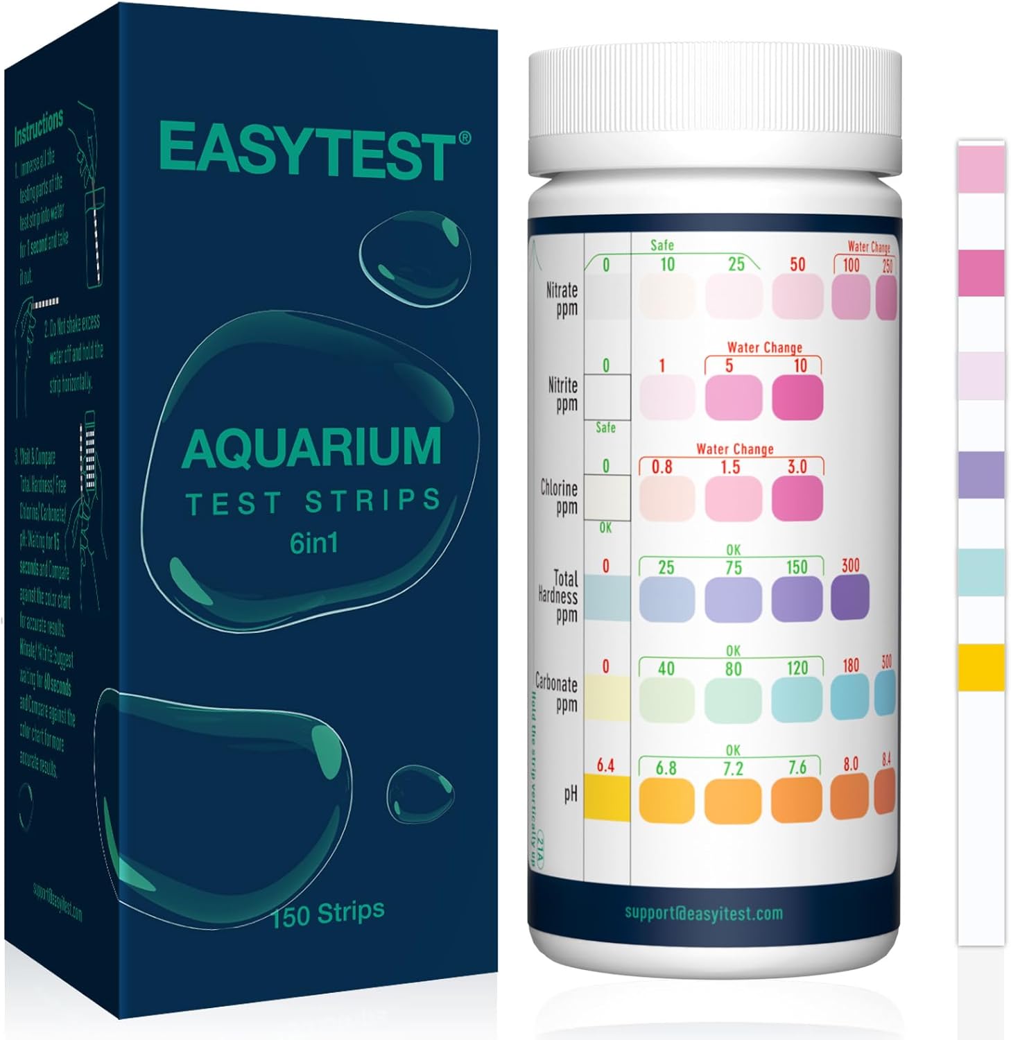 EASYTEST 6 in 1 Aquarium Test Strips, 150 Strip Pack Aquarium Water Test Kit for...