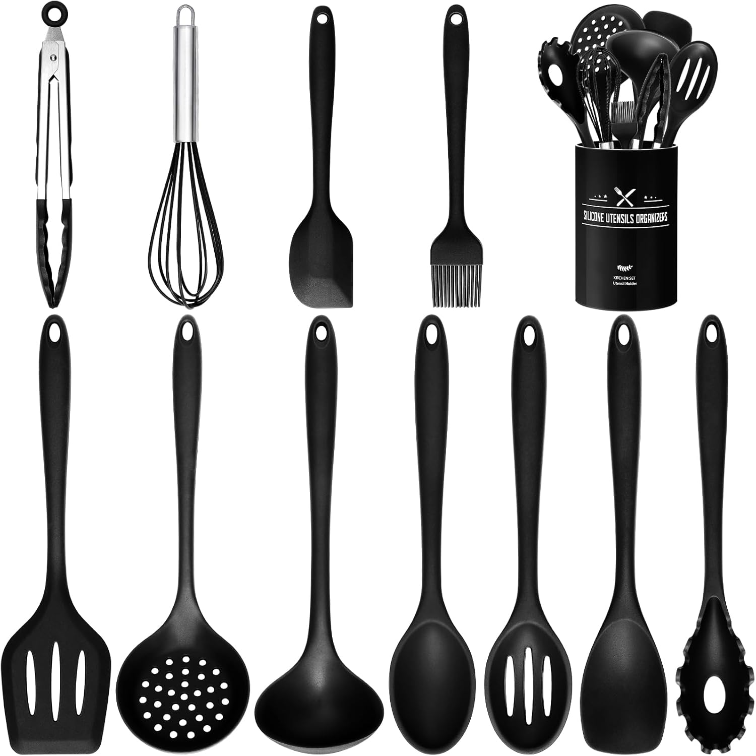 Silicone Kitchen Utensils Set - 12pcs Cooking Utensils Set with Holder, BPA Free...