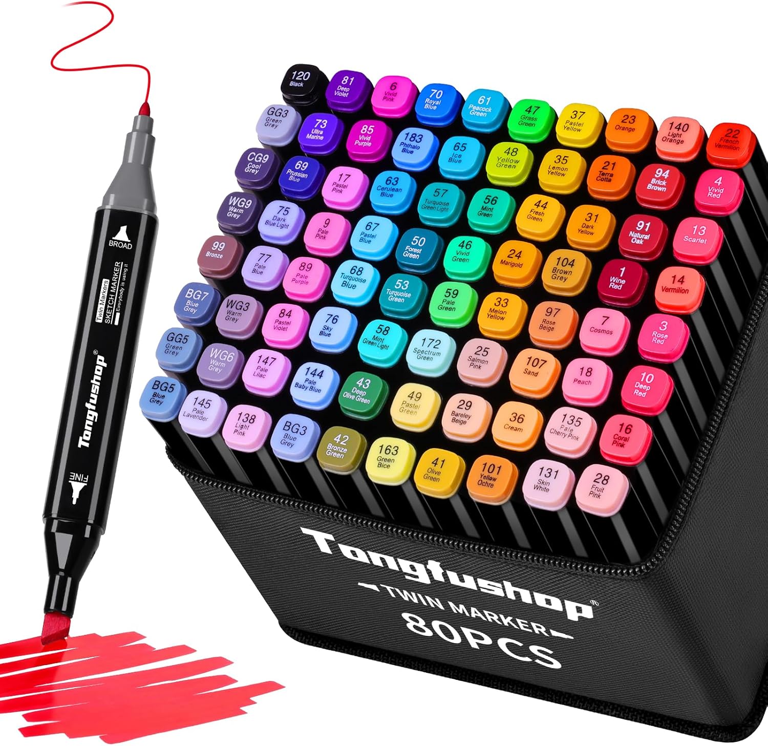 Tongfushop 80 Colored Marker Set, Colouring Pens for Adults, Dual Tip Art Alcoho...