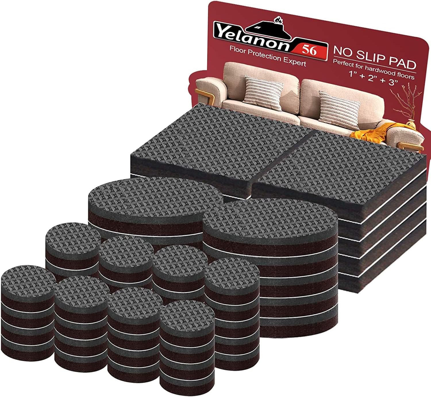 Yelanon Non Slip Furniture Pads 56 pcs（25+50) mm Furniture Grippers, Non Skid f...
