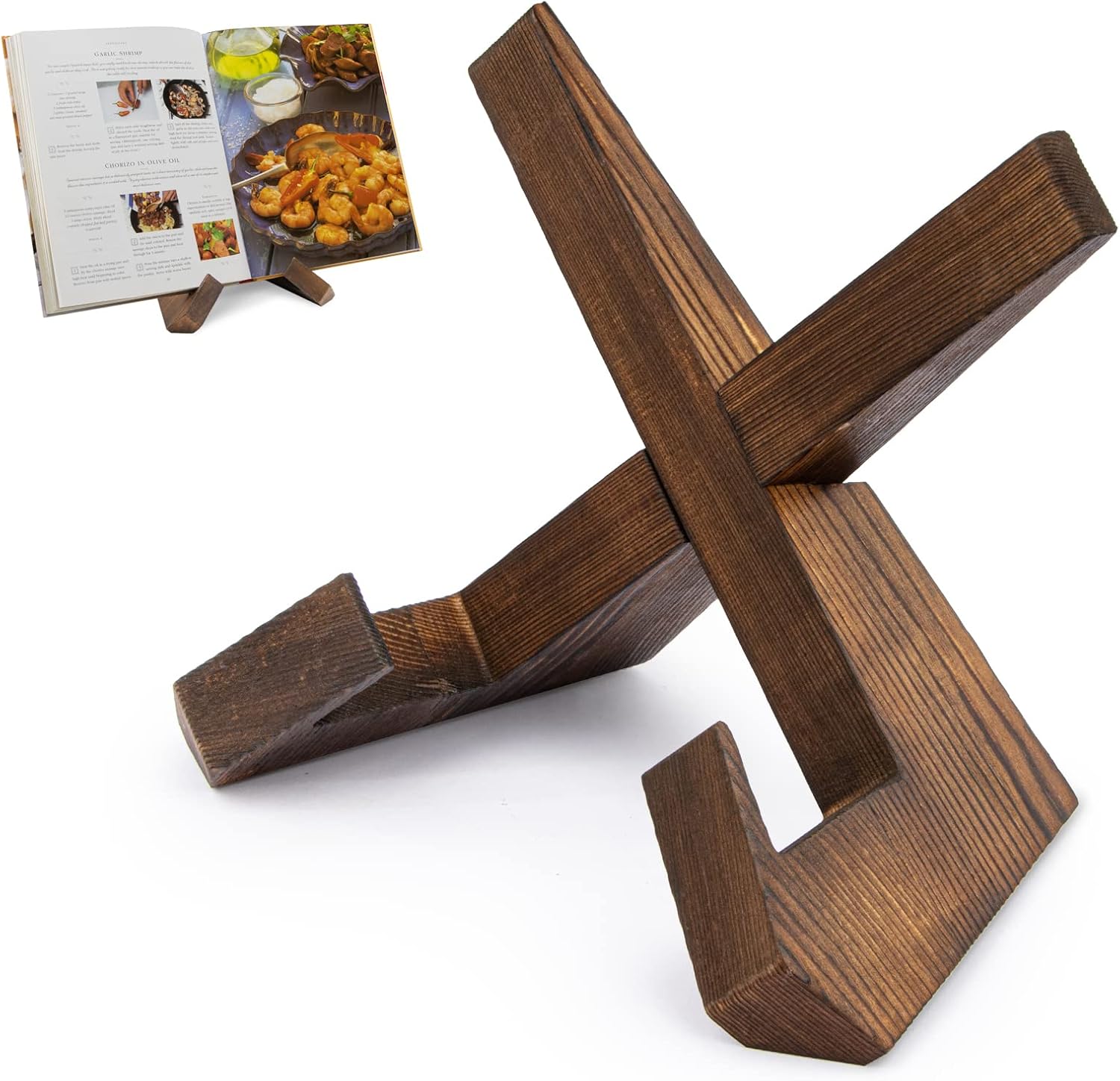 PUERSI Recipe Book Stand for Kitchen, Wooden Cookbook Holder for Display Stand,...