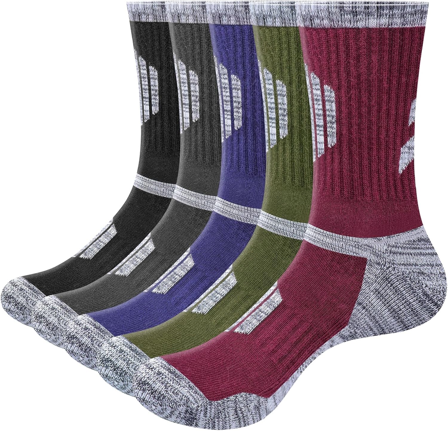 OUYJIA 5 Pairs Men's Cotton Cushioned Work Boot Socks Breathable Walking Wicking...