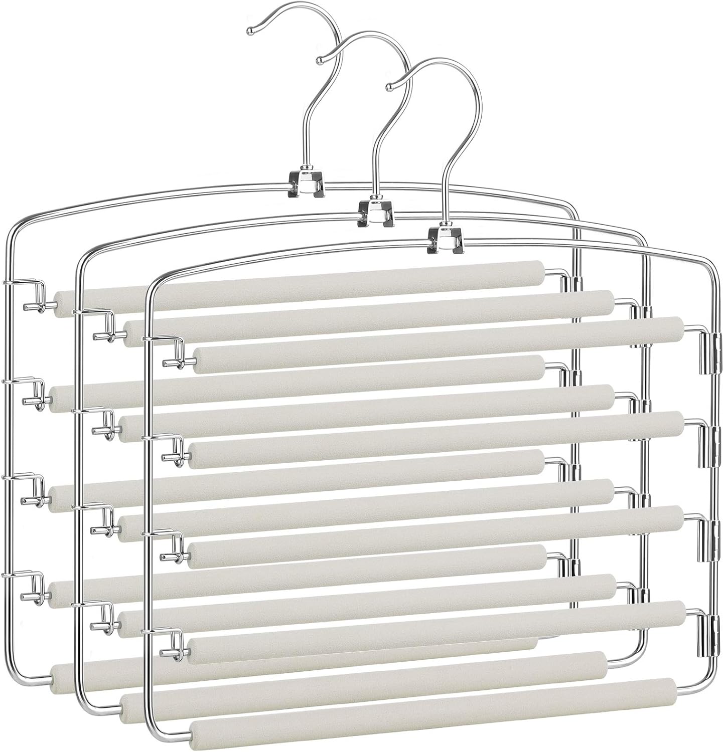 SONGMICS Trouser Hangers, Set of 3 Metal Clothes Hangers Multi Tier Space Saving...