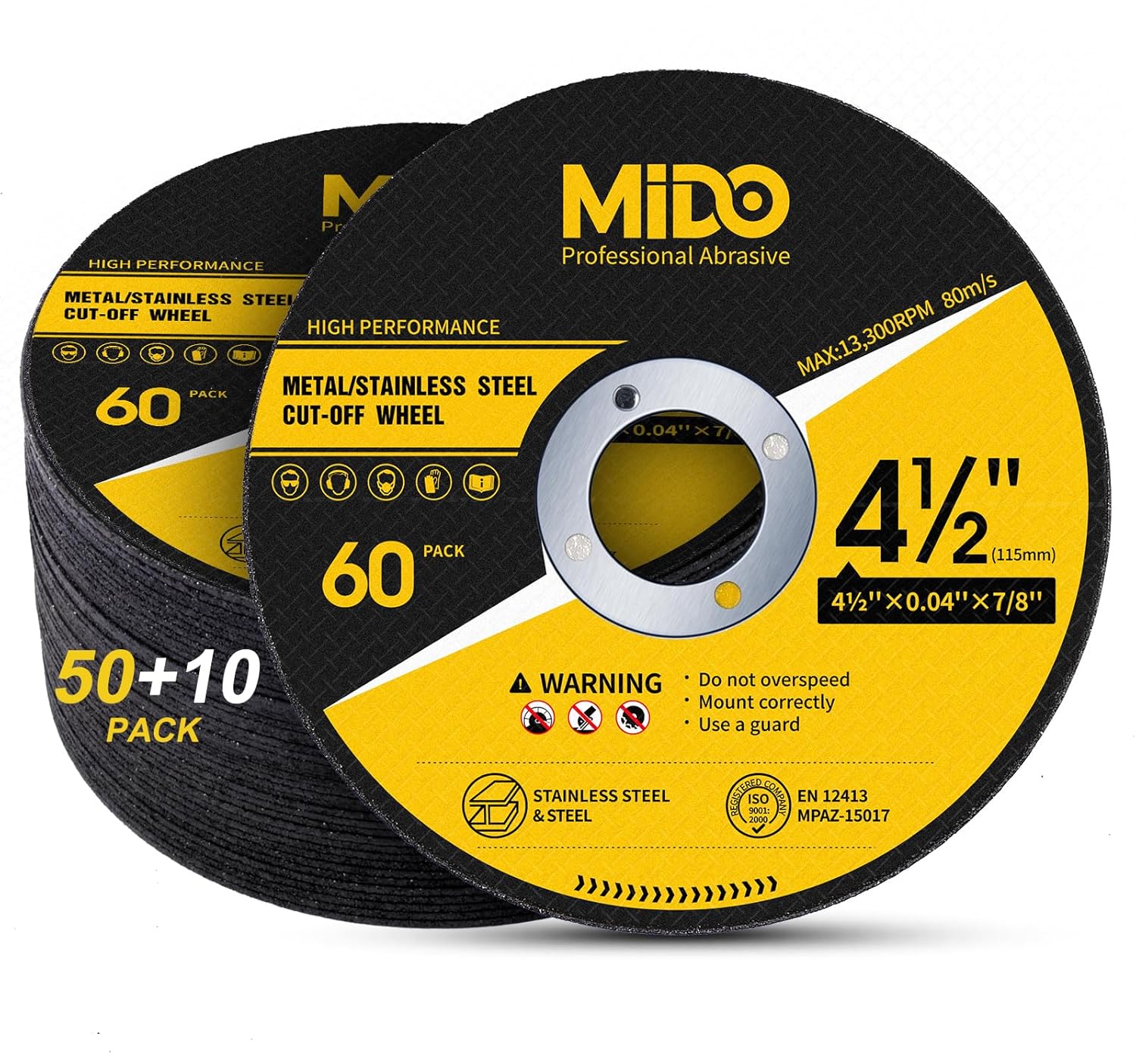 MIDO Professional Abrasive 115 mm Cutting Disc 60-Piece Metal Fast Cutting Ultra...