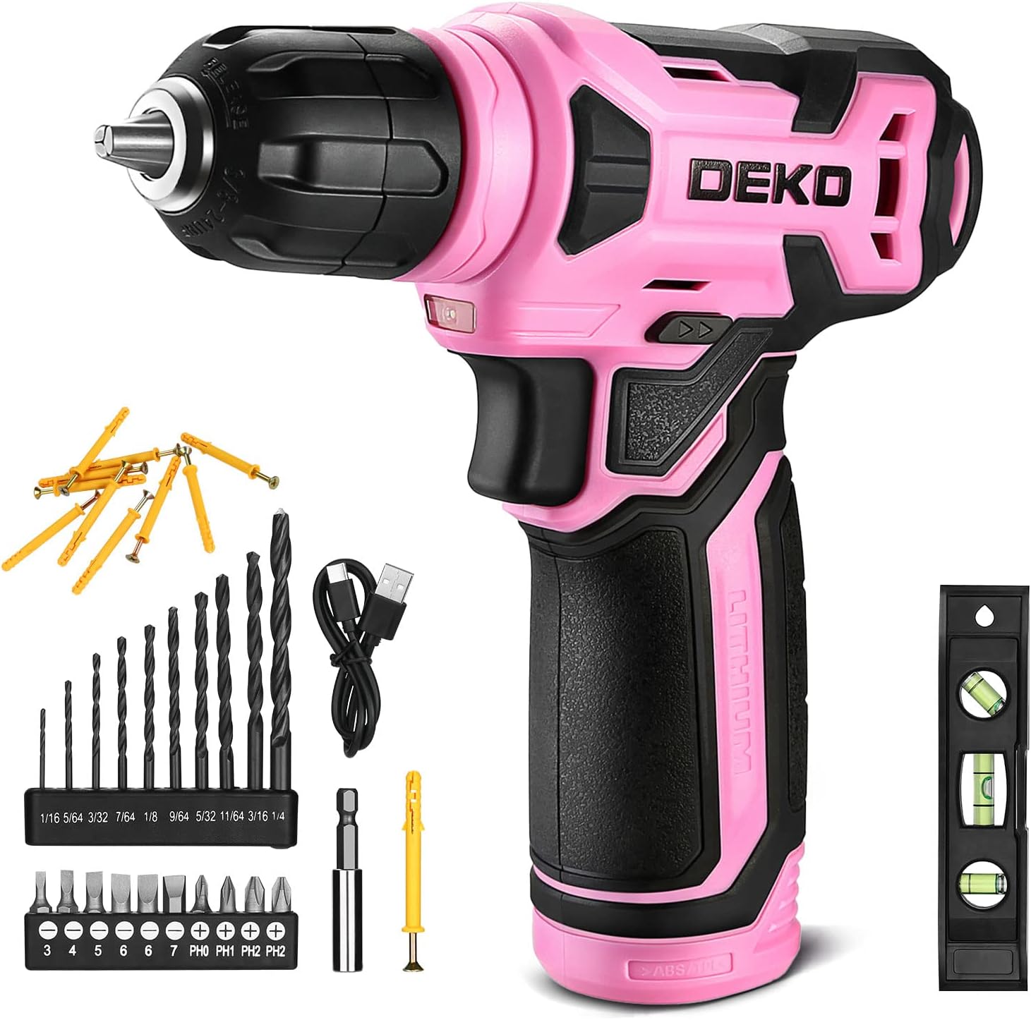 DEKOPRO 8V Cordless Drill, Drill Set with 3/8" Key...