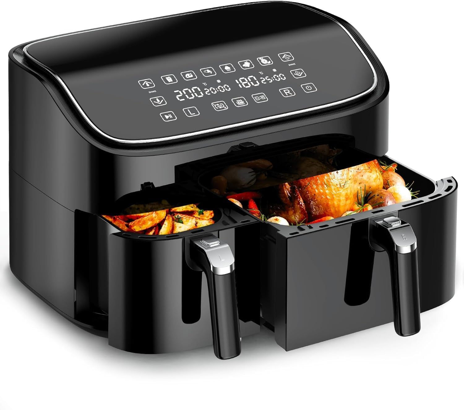 9L Dual Air Fryer, 3L+6L XL Capacity Dual Zone Digital Air Fryer, 2 Drawers, Non...