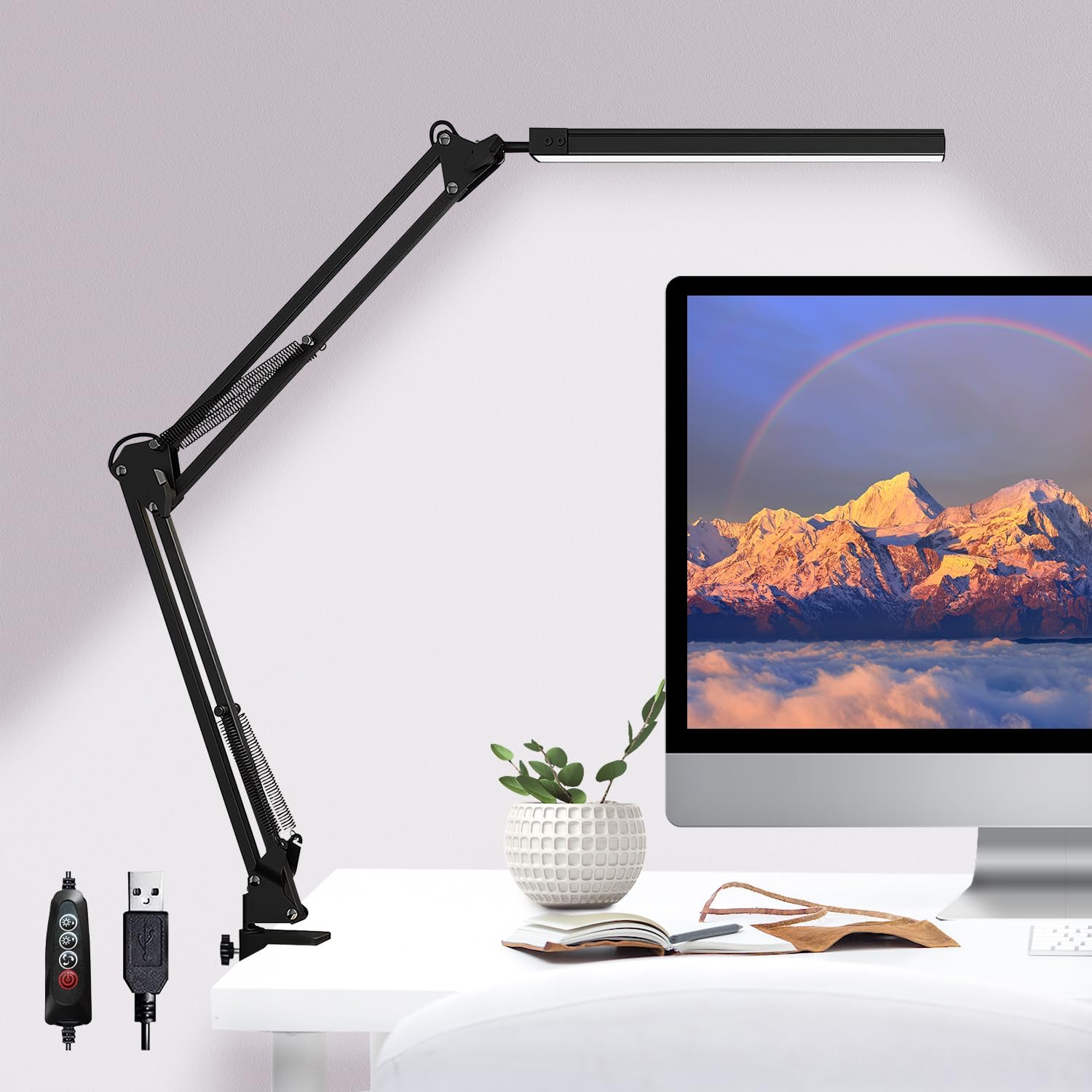 GLOBAL GOLDEN LED Desk Lamp, Desk Light with Clamp with 3 Color Modes x 10 Brigh...