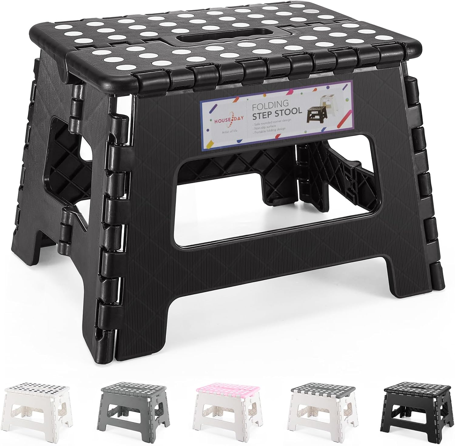 HOUSE DAY 9 inch Folding Step Stool Lightweight Foldable Stool Plastic Stool for...
