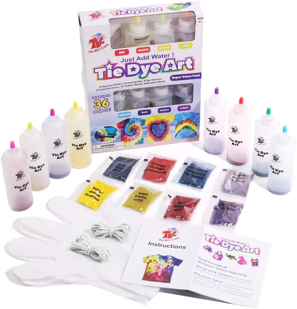 TBC The Best Crafts 8 Colours Tie Dye Kit. with Bonus Tie Dye Powder Refiils Pac...