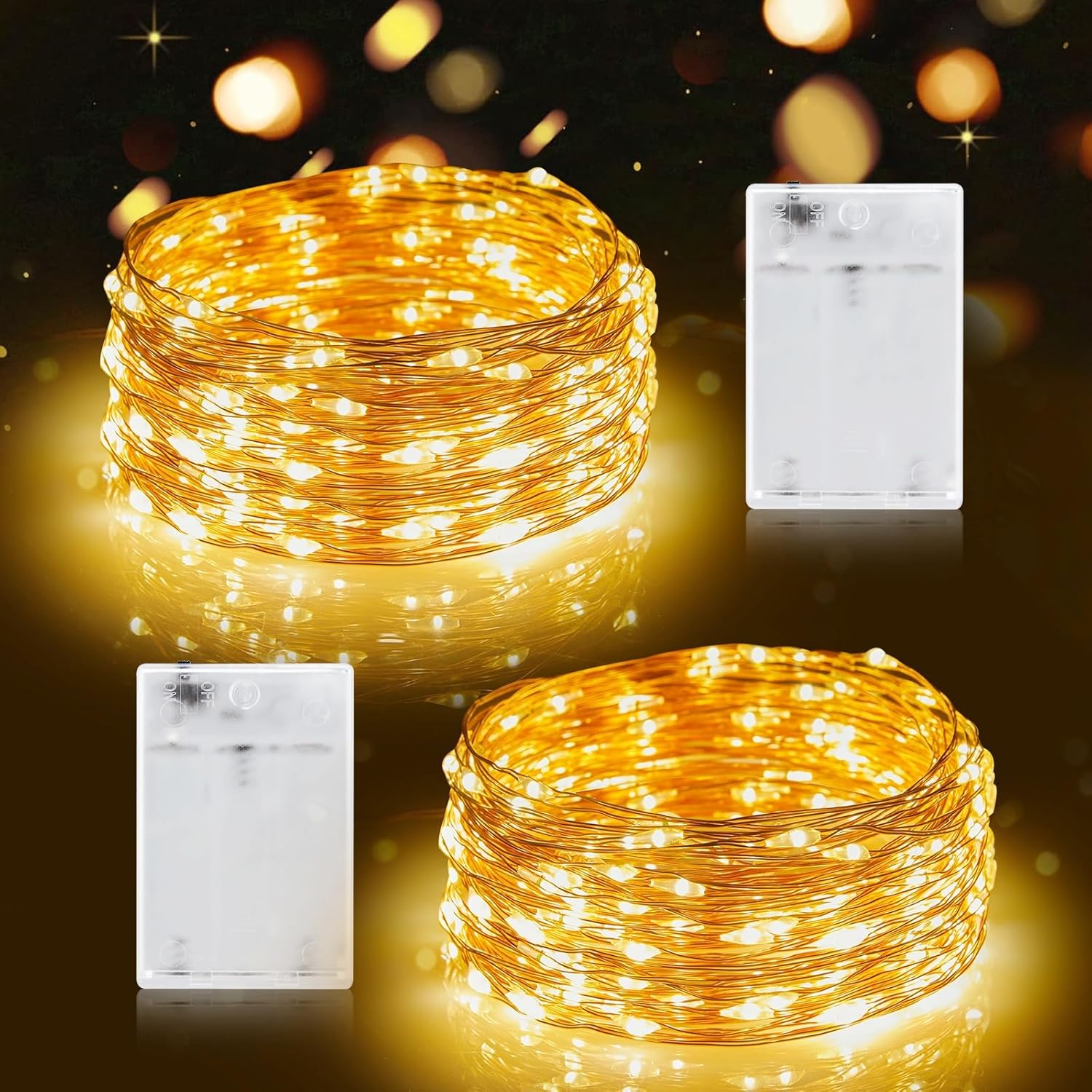 Fairy Lights, 2 Pack 100 LED Battery Operated String Lights Silver Wire Light fo...