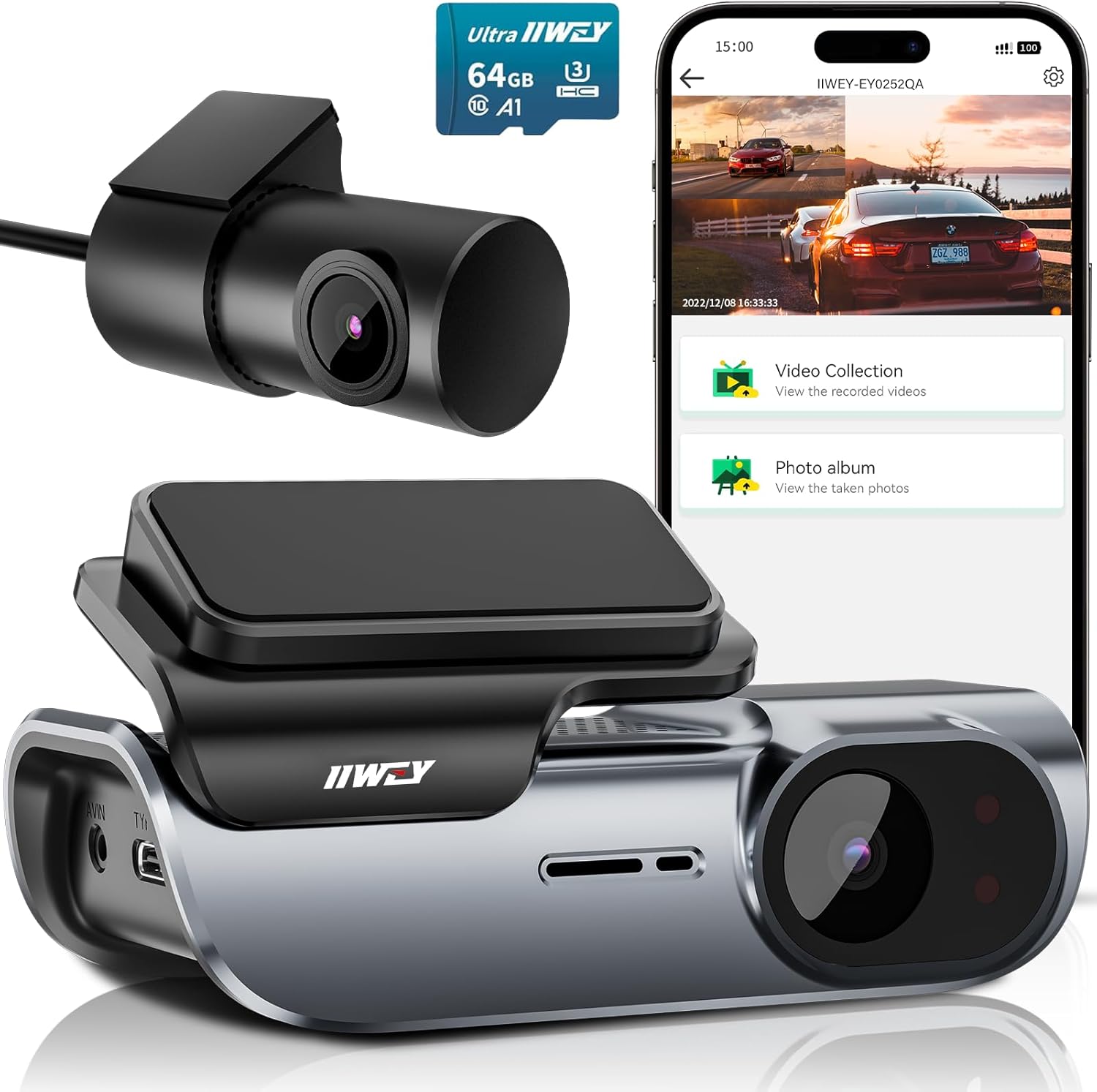 IIWEY EY02 4K Dash Cam Front and Rear Built-in 5GHz WiFi, Dual Dash Cam Front 4K...