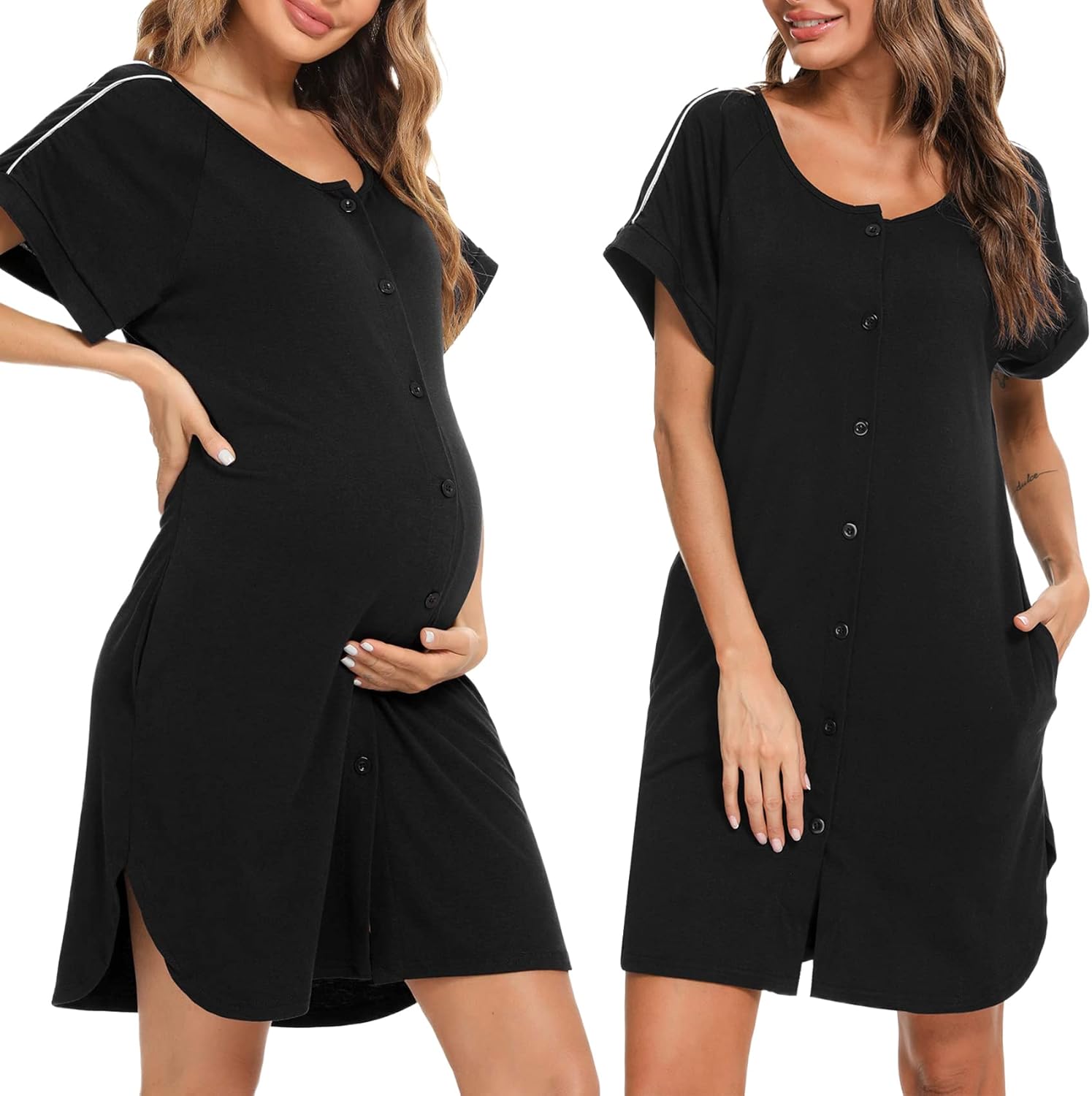 iClosam Women's Maternity Nightdress Button Down Nightgown Soft Cotton Breastfee...