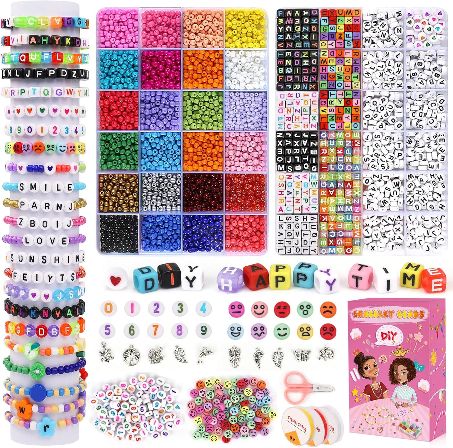 5500pcs Bracelet Making Kit,4 mm Glass Seed Beads and Letter Alphabet Beads for...