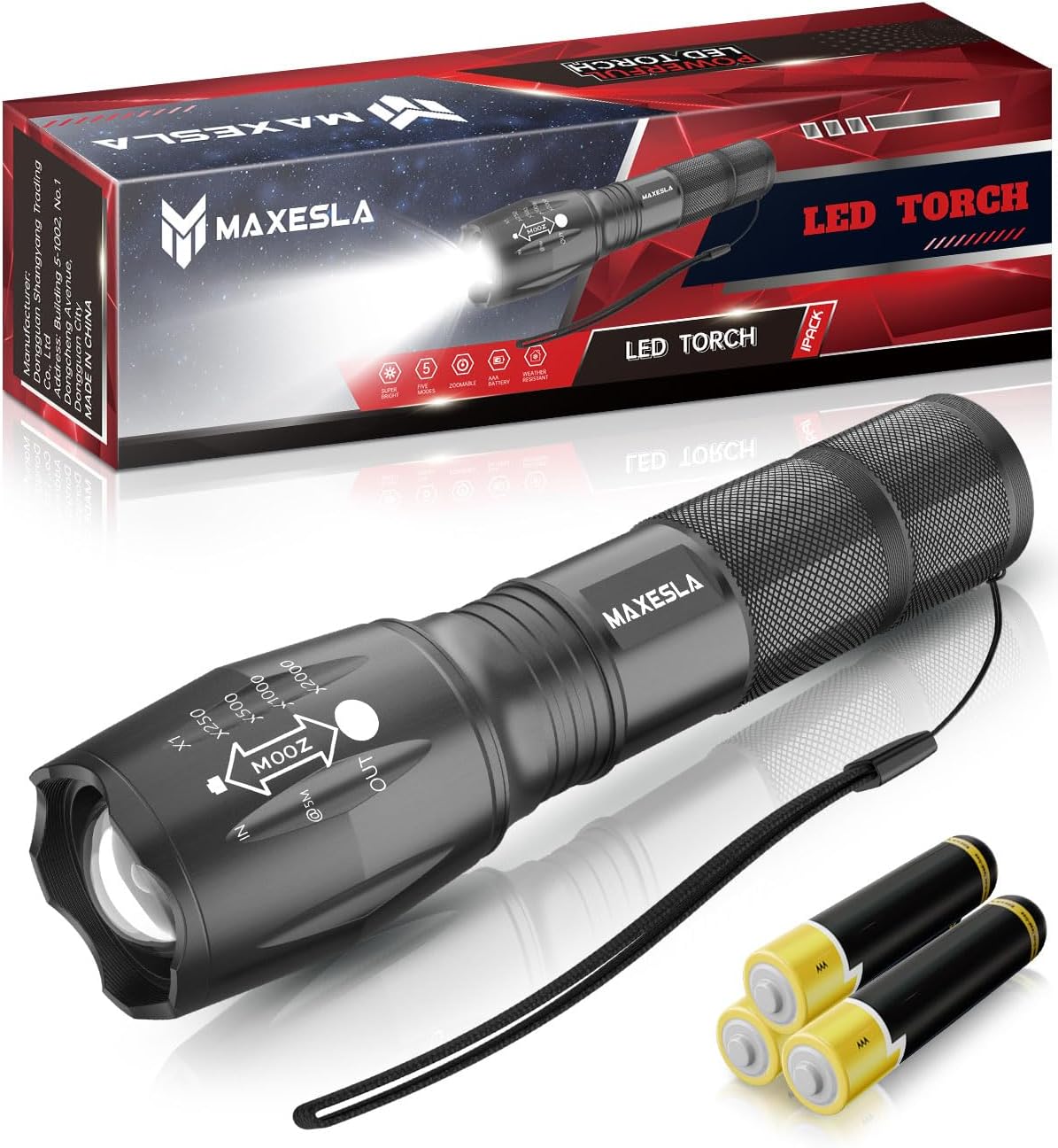 Maxesla LED Torch 2000 Lumens Gifts for Men Dad Kids, Zoomable Torches Led Super...