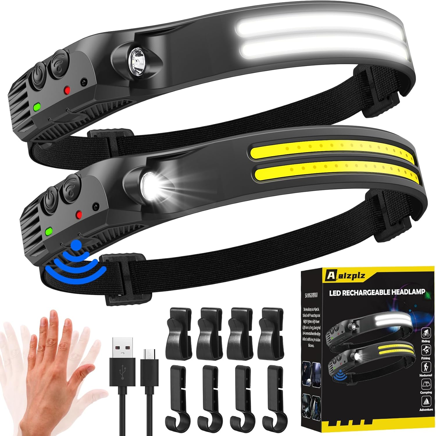 Head Torch Rechargeable,2000 Lumens 230° Wide Beam Super Bright Headtorch with H...