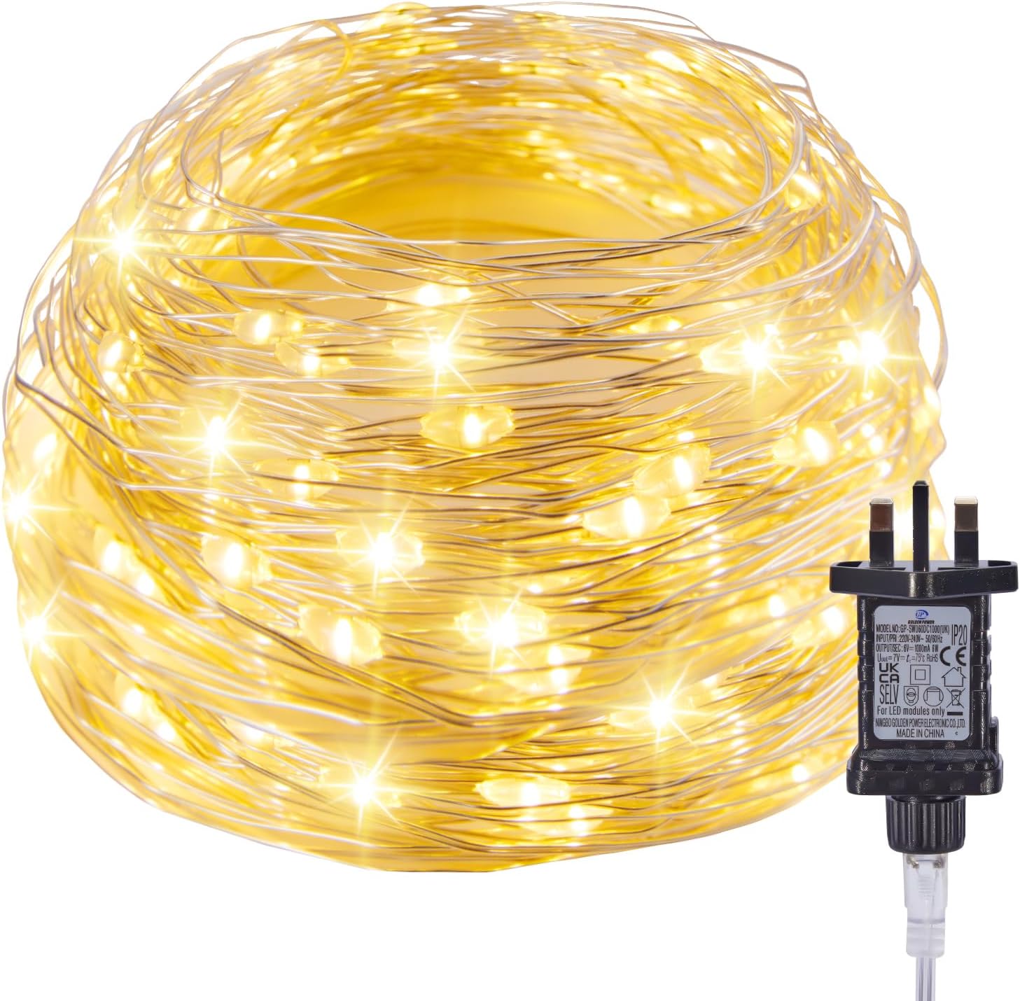 Fairy Lights Plug in, 33Ft 100 LEDs Waterproof Silver Wire Firefly Lights, Adapt...