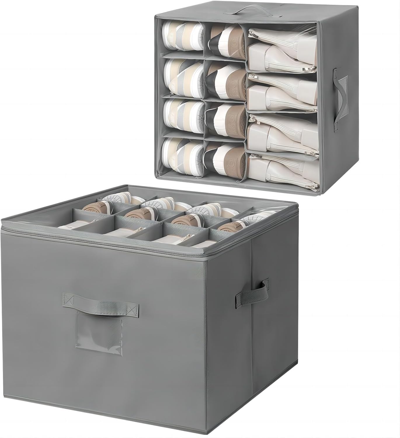 DIMJ Shoe Organiser Box, Fits 12-18 Pairs, Entryway Shoe Storage with Clear Lid...