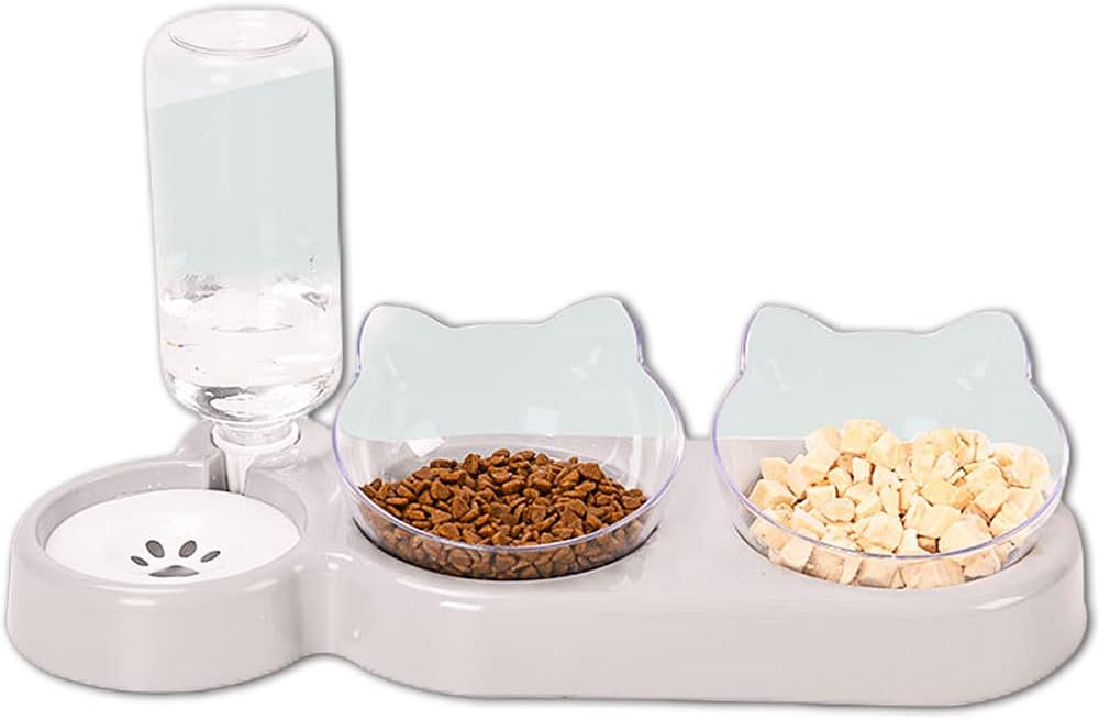3-In-1 Cat Food And Water Bowl Set, Cat Bowls With Stand, Double Cat Bowls with...