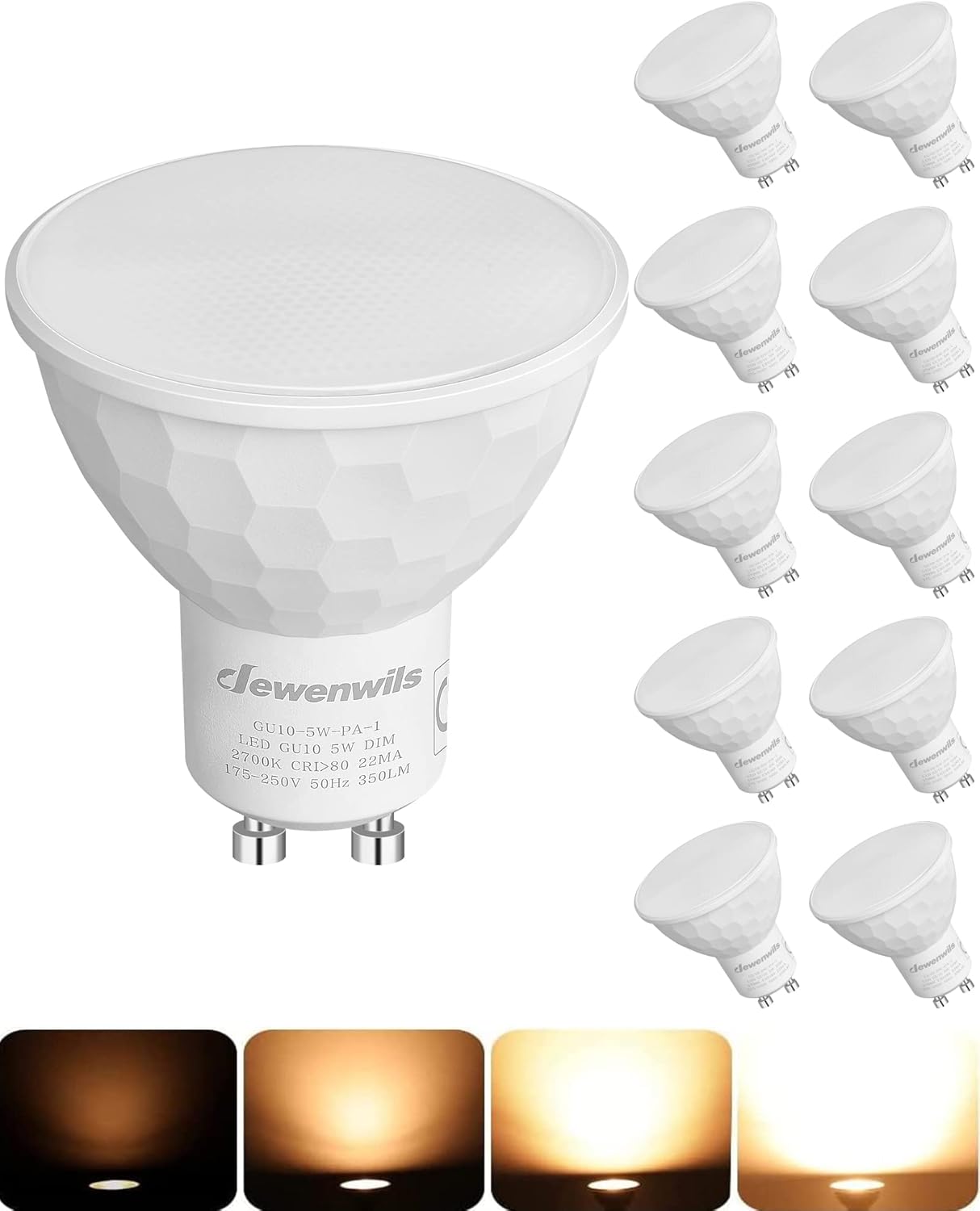 DEWENWILS 10 Pack GU10 LED Bulbs Dimmable, Warm Wh...