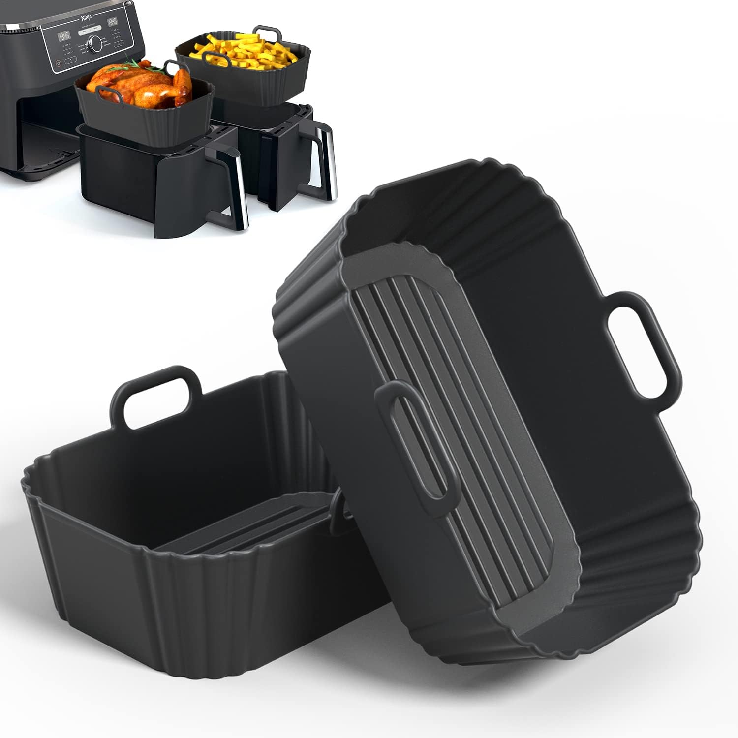 PINTAUR Silicone Air Fryer Liner 2Pack, Ninja Air Fryer Accessories, Repeatable...