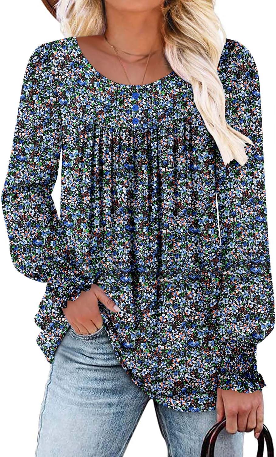 CHICZONE Women Round Neck Tops Casual Long Sleeve Tunic Tops Shirts Blouse for L...