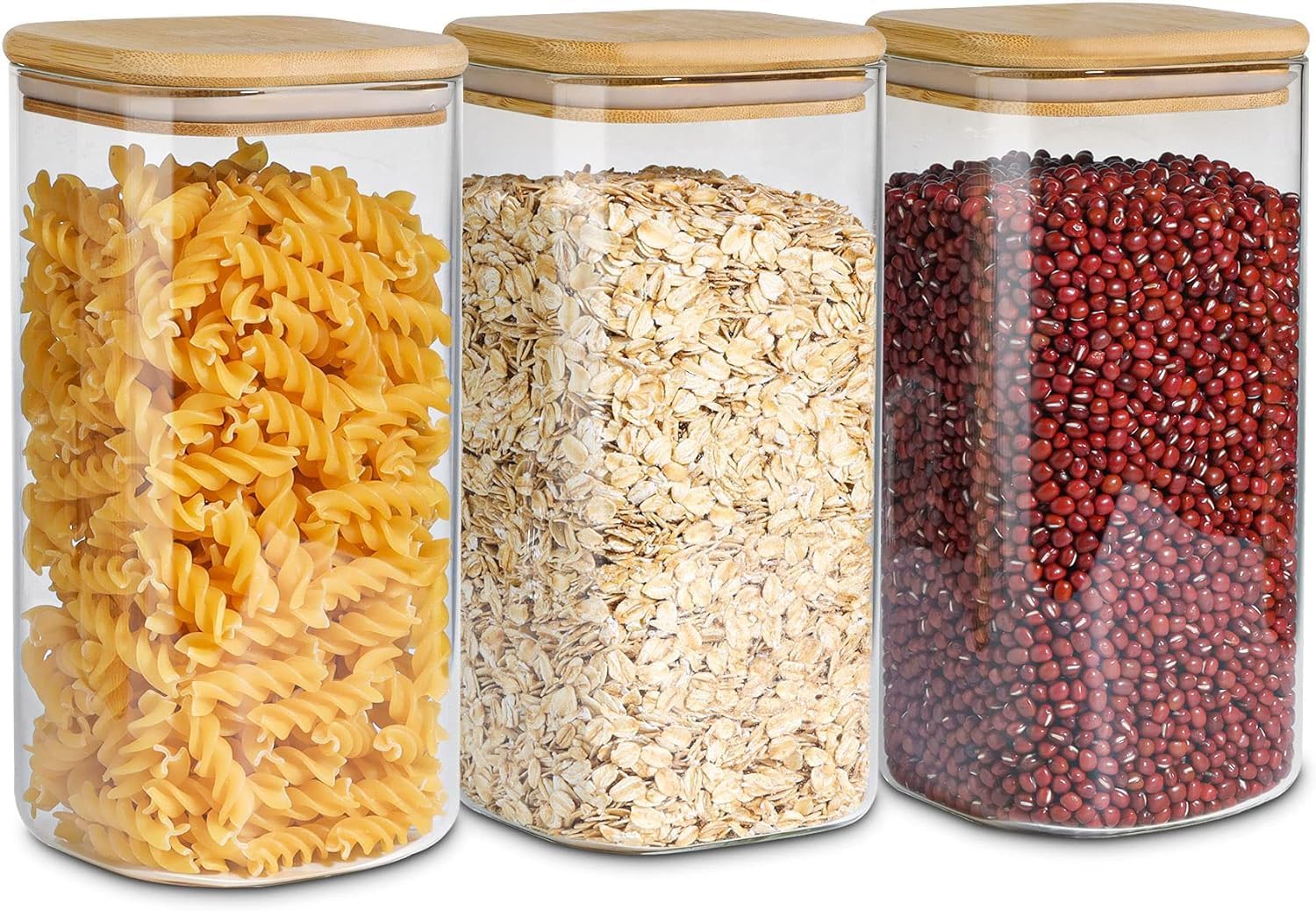 ComSaf 1500ml Glass Jars with Bamboo Lids, Clear Airtight Food Storage Container...