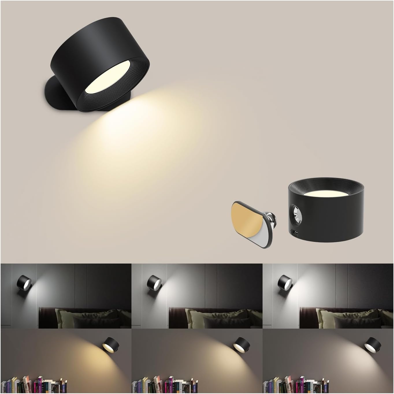 Coollamp LED Indoor Wall Lamp, Bedroom Wall Light with Warm/Natural/White Light,...
