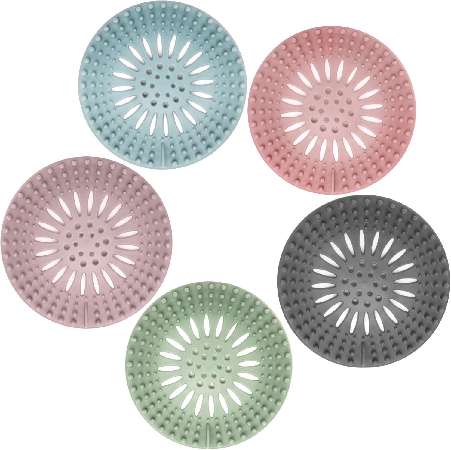 Gotega 5 Pcs Hair Catcher Shower Drain Covers Protector Silicone Bathtub Hair St...