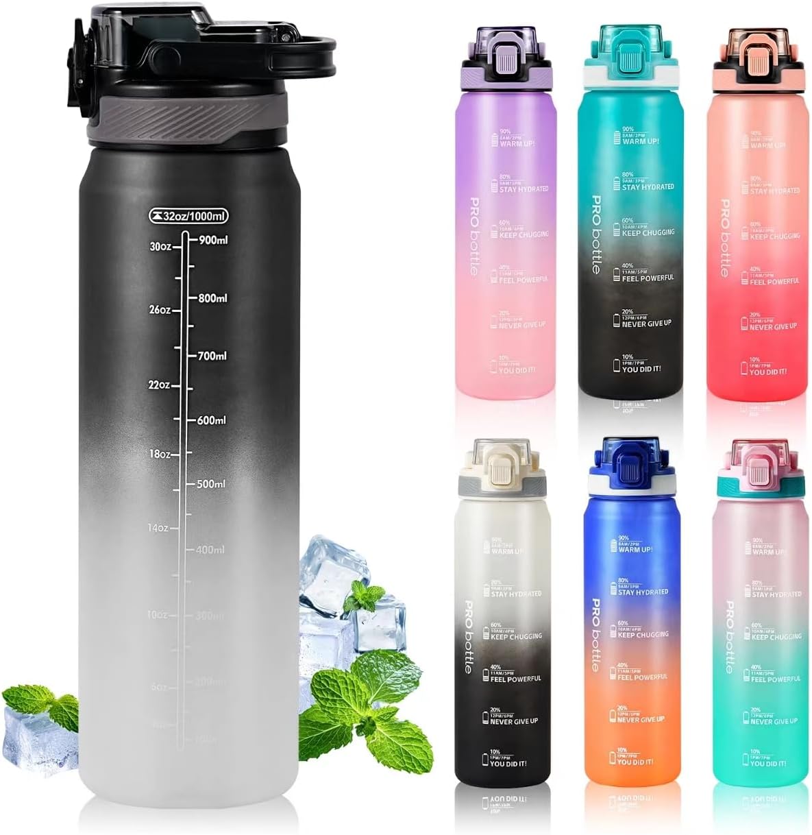 SEASEVEN Sports Water Bottle 1L,Plastic Drinks Bottle,1 Litre Water Bottles with...