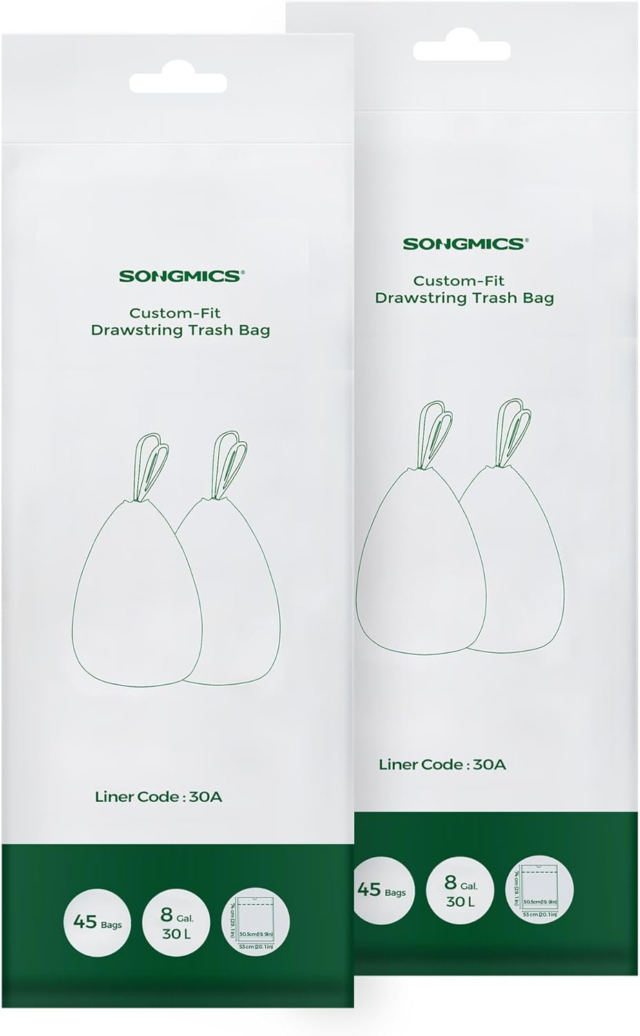 SONGMICS Drawstring Bin Liners, 30L Bin Liners, Code 30A, Customized, 2 Rolls, 9...