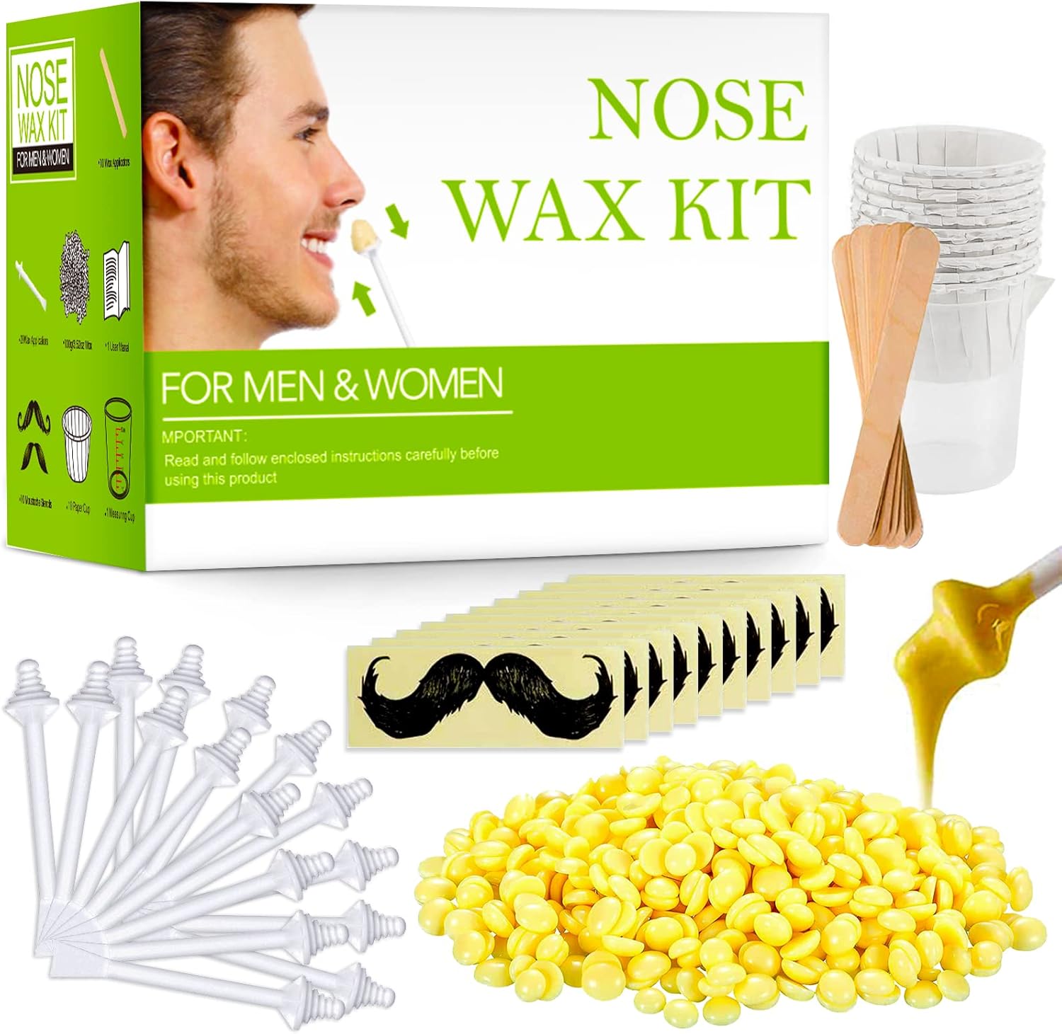 Nose Wax Kit 100g for Men & Women, Nose Hair Removal Wax with Hair Wax 20 Safe T...